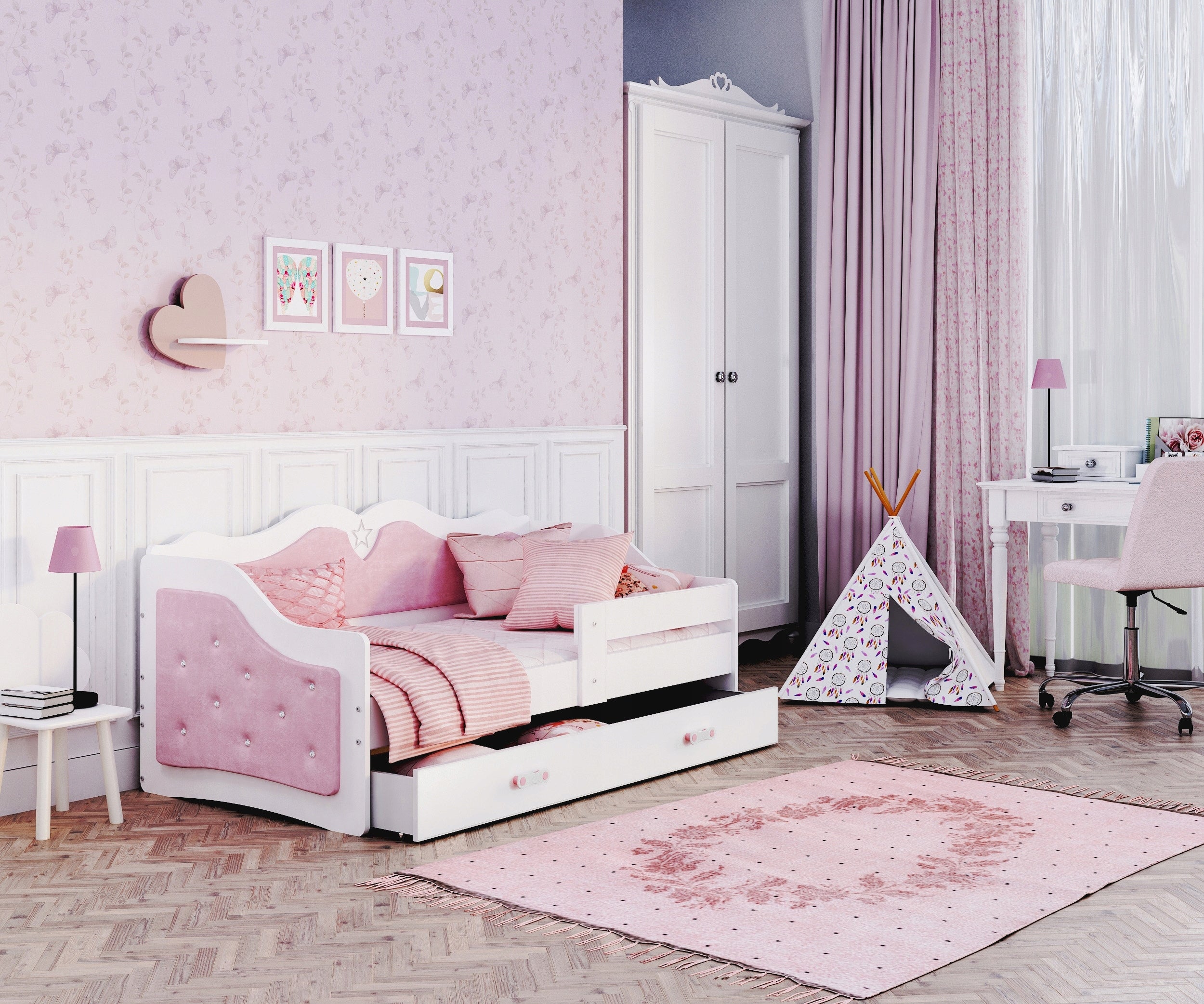 Upholstered bed 180x80 drawer + mattress LILI Brand SpokojneSny