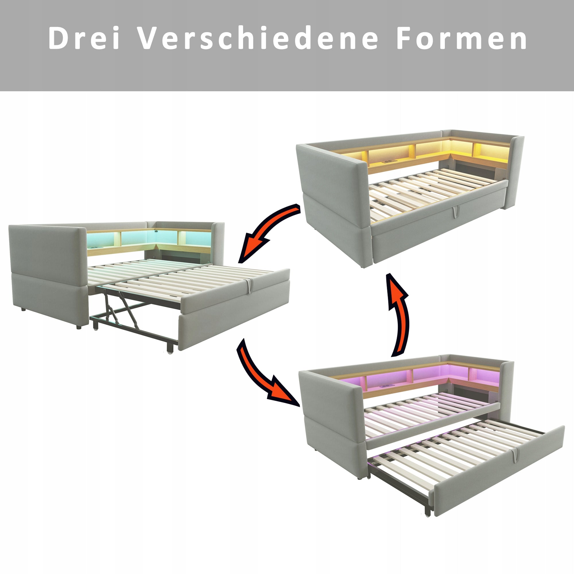 Upholstered bed Sofa bed 90/180*190cm Retractable bed LED grey EAN (GTIN) 6942861286572