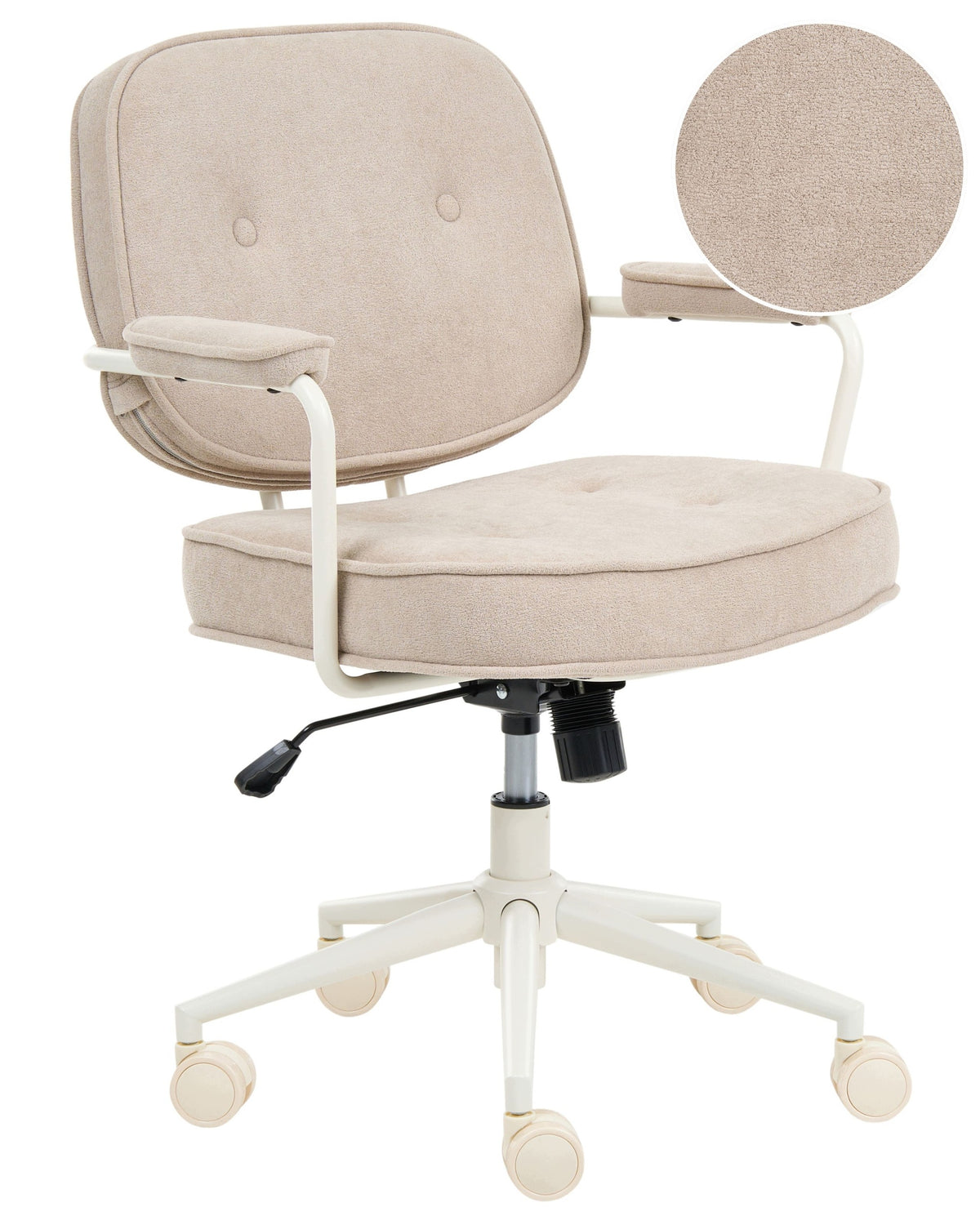 Upholstered boucle office chair metal frame light beige