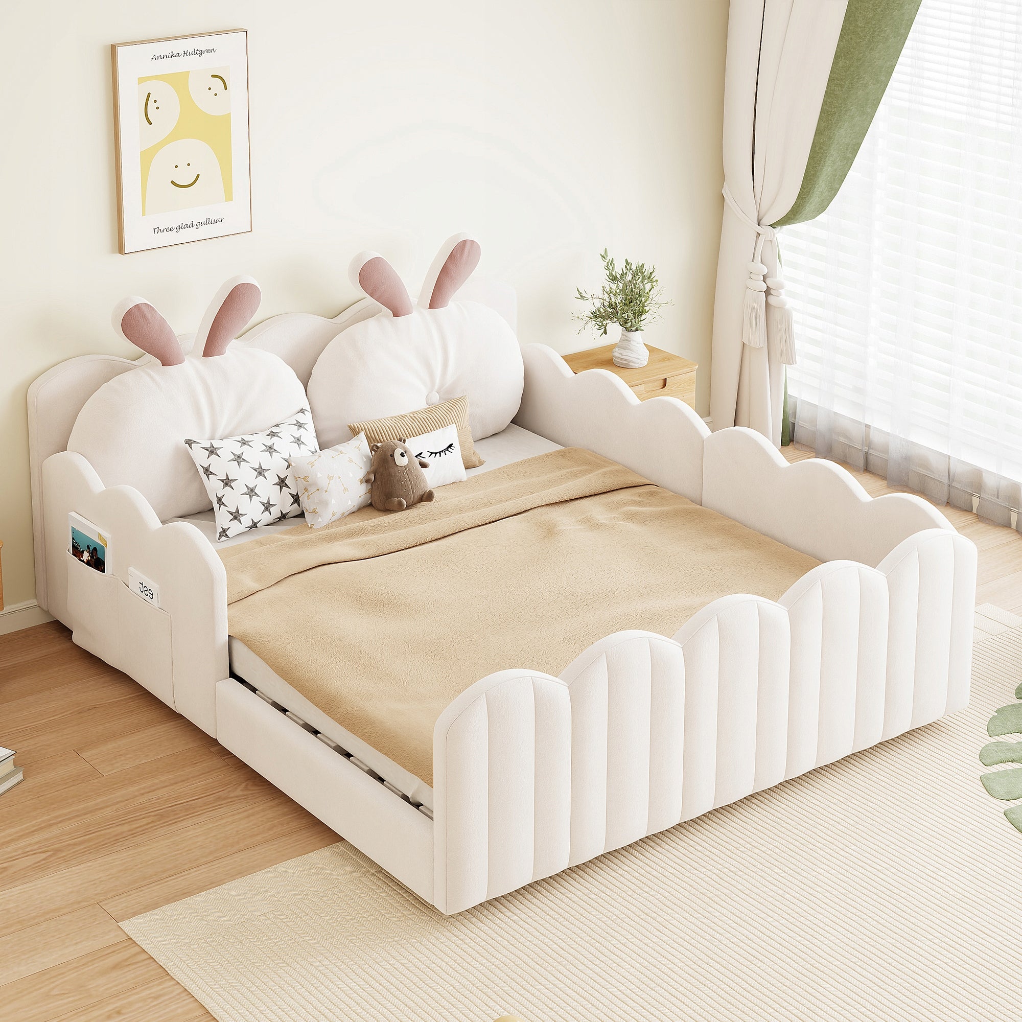 Upholstered platform bed with bunny shaped pillows 140x200 Manufacturer code 6946851174207