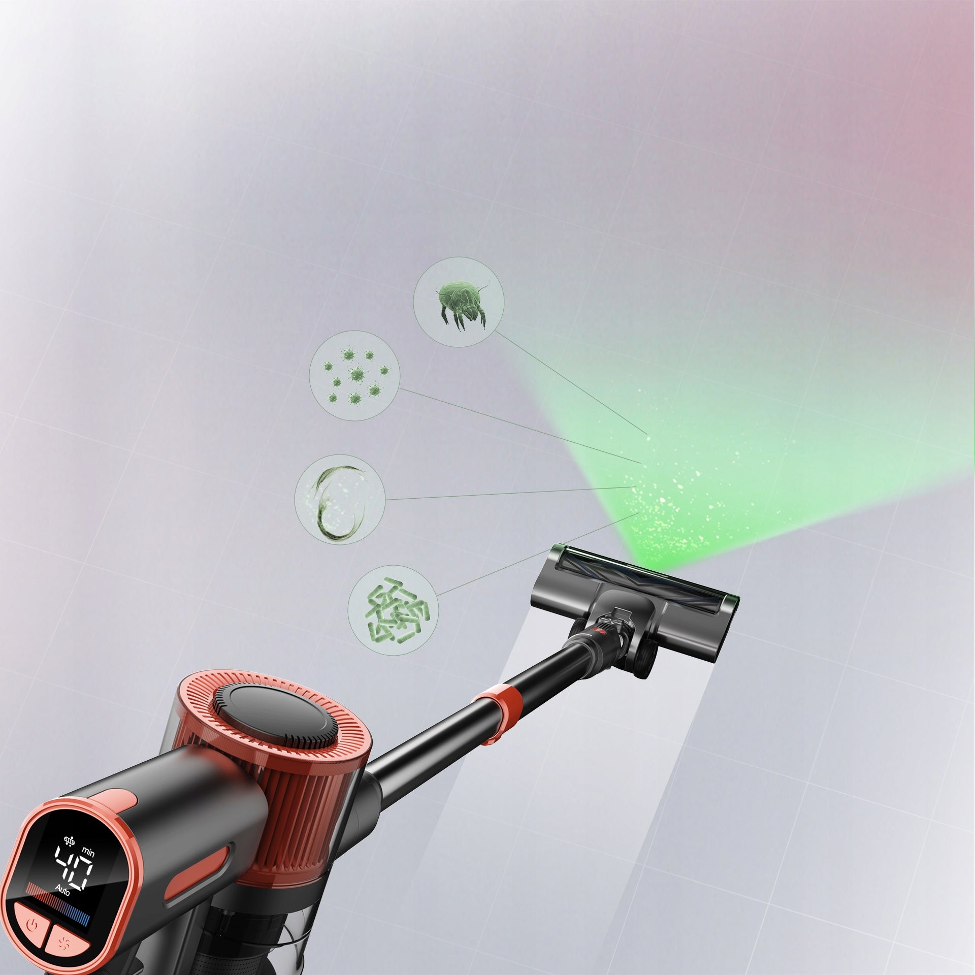 Upright Cordless Vacuum Cleaner JIGOO C200 23Kpa 350W LED 40 Min 72dB 1.2L Power supply rechargeable battery