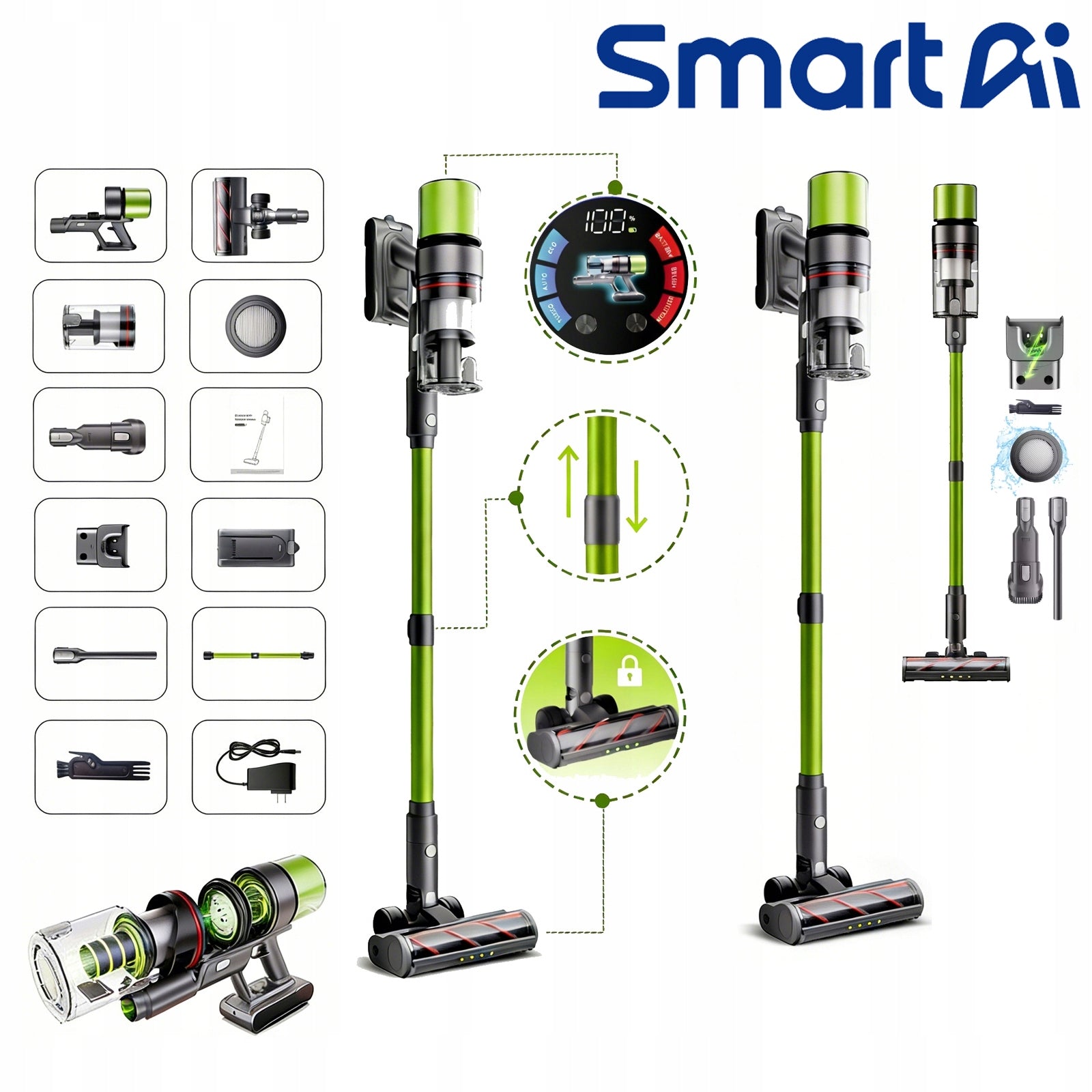 Upright Multifunctional Vacuum Cleaner SmartAi V6 650W 29.6V 24AH 65KPa EU