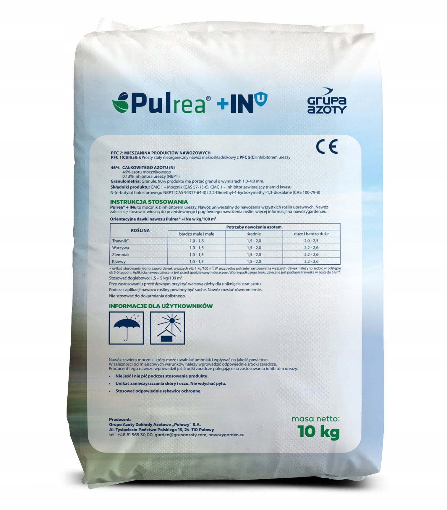 Urea grass fertilizer universal Pulrea +INu 10kg N46 Grupa Azoty nitrogen Manufacturer code Nawóz ogrodowy Pulrea +INu z inhibitorem N 46