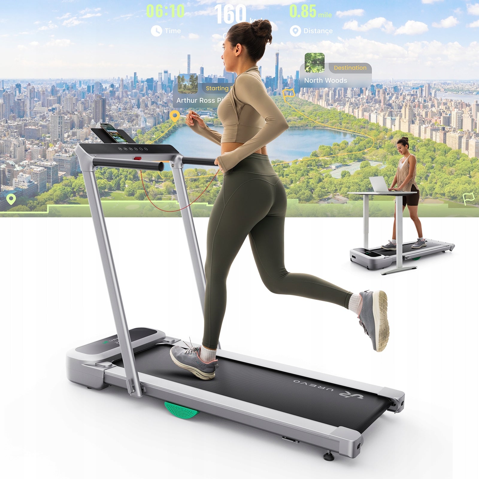 Urevo FoldiMix 5 Pro 13.4KM/H Folding Electric Treadmill, Silver Packaging status original