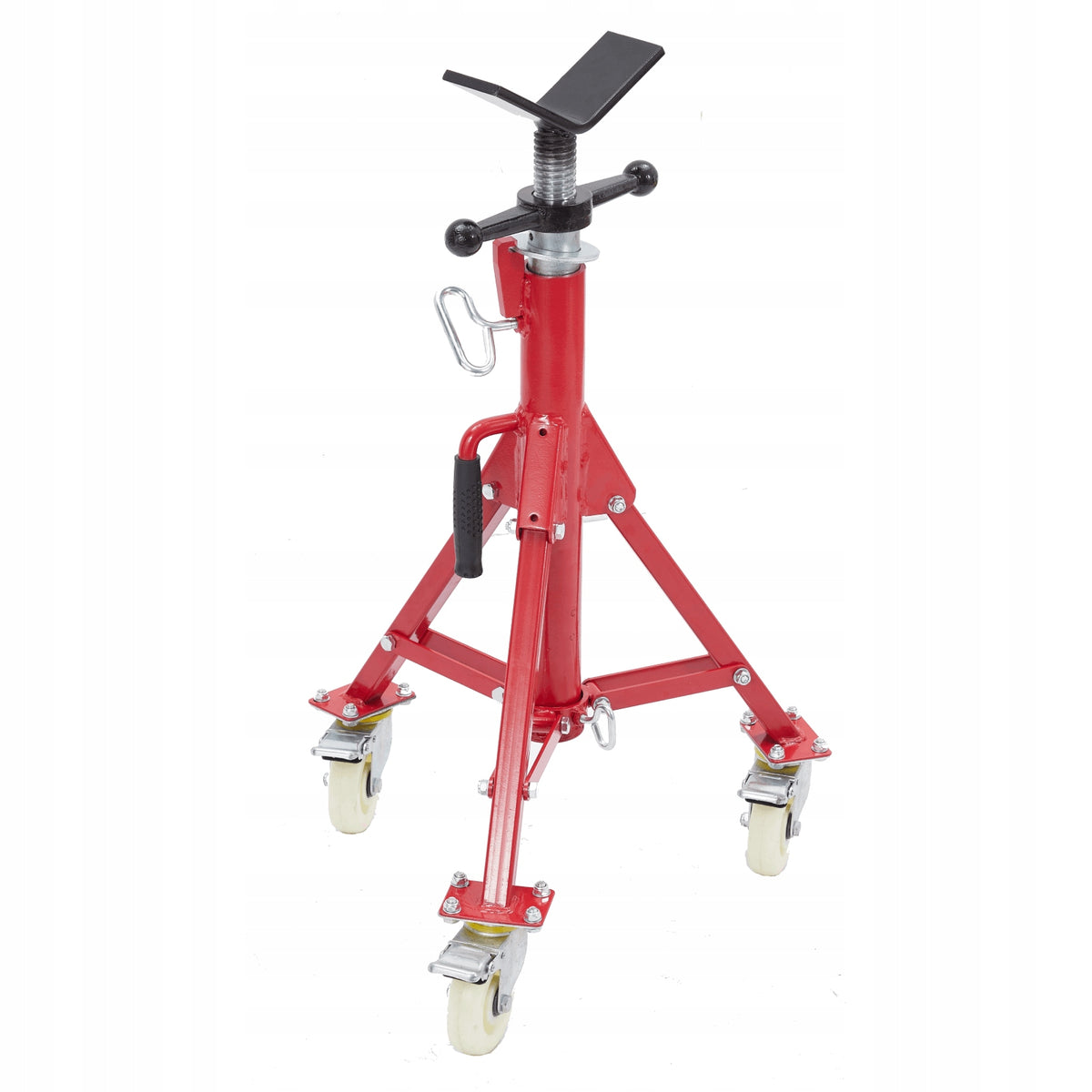 V-Head Pipe Jack Stand with Casters,1000kg Load, 71-132cm Height