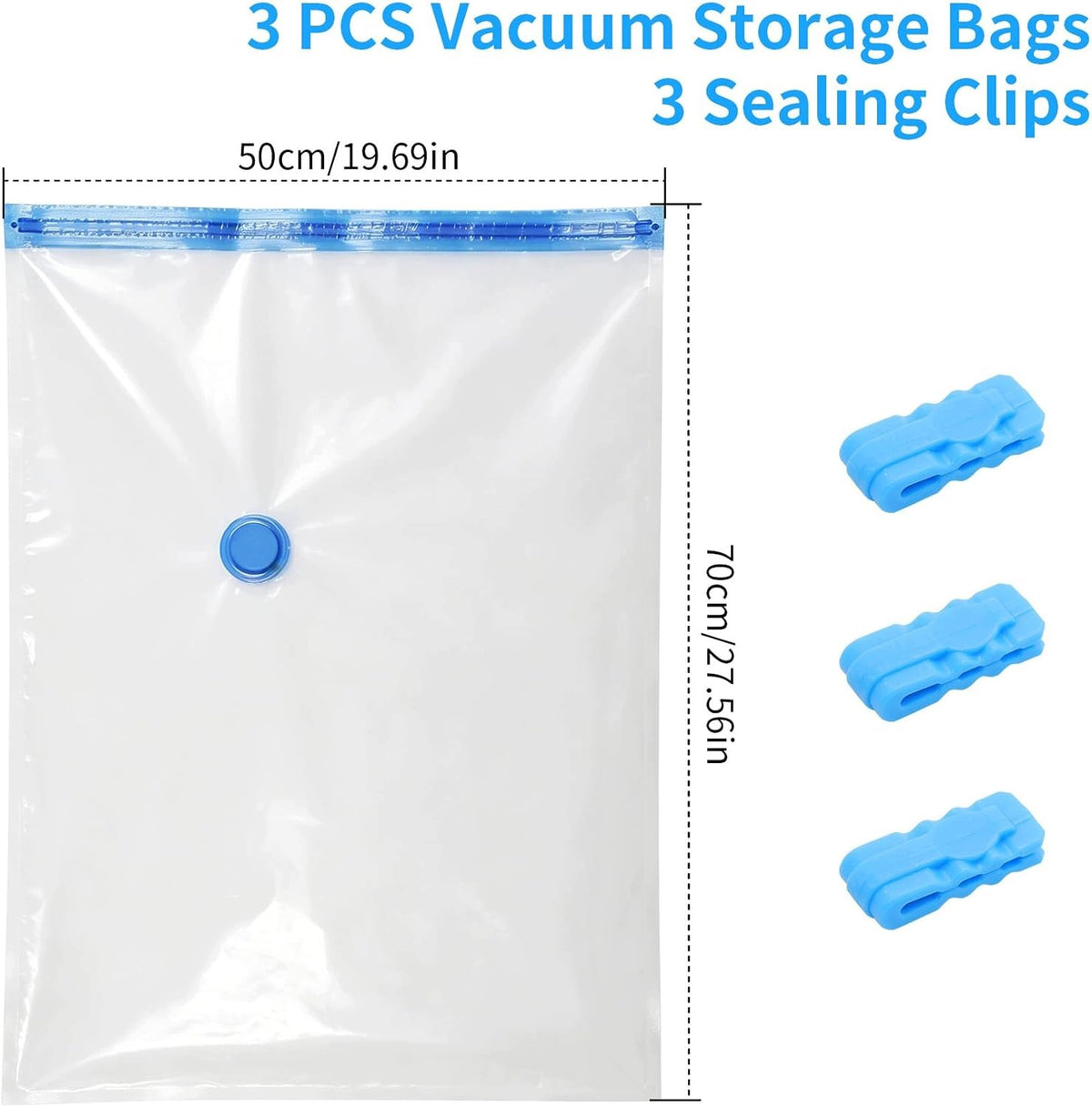 VACUUM BAGS FOR CLOTHES 3 PCS 70X50 CM COMPRESSION Color transparent
