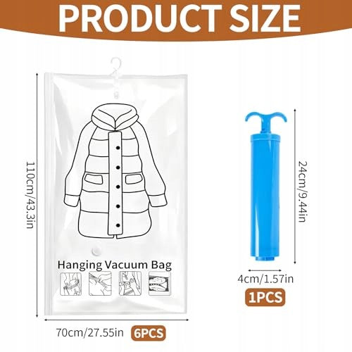 VACUUM BAGS FOR CLOTHES HANGING SET OF 6 PIECES 110X70 CM for home Manufacturer code Bez marki