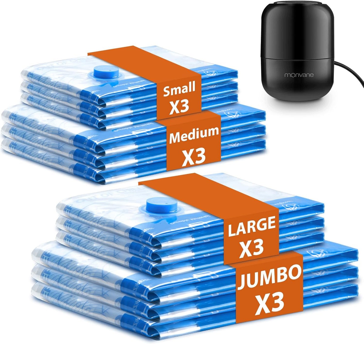 VACUUM BAGS FOR CLOTHES SET OF 12 PCS WITH ELECTRIC PUMP