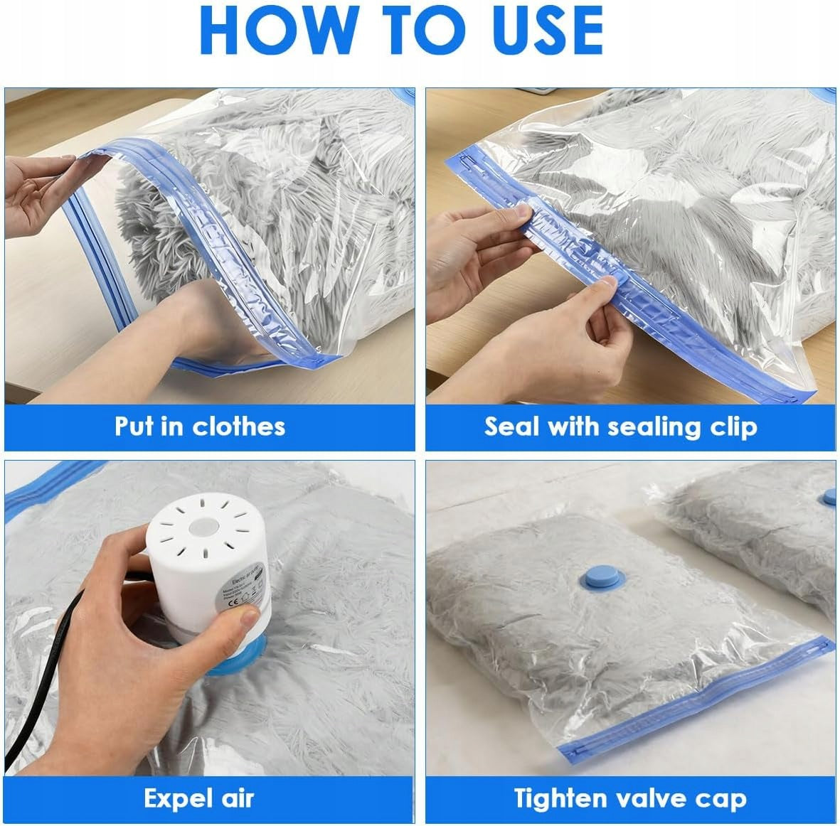 VACUUM BAGS FOR CLOTHING 6 PCS WITH ELECTRIC COMPRESSION PUMP Brand no brand