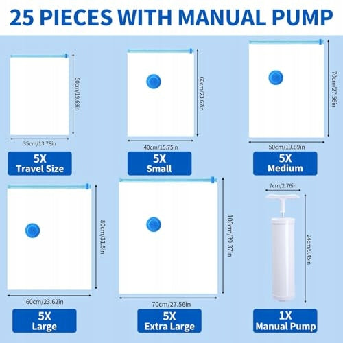 VACUUM BAGS FOR QUILT CLOTHES SET OF 25 PCS TRAVEL STORAGE Manufacturer code Bez marki