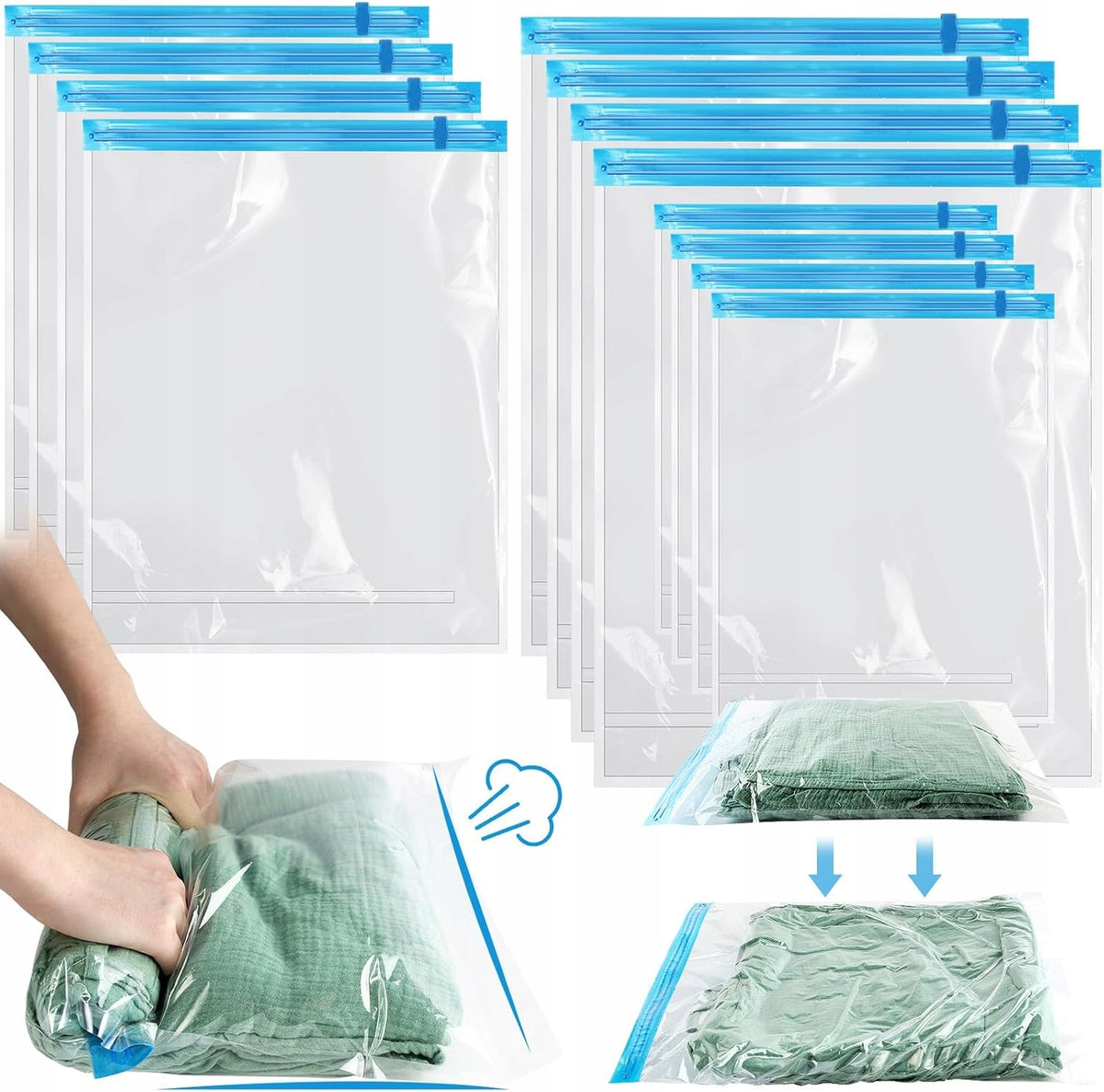 VACUUM BAGS FOR ROLLING 12 PCS. 3 SIZES TRAVEL