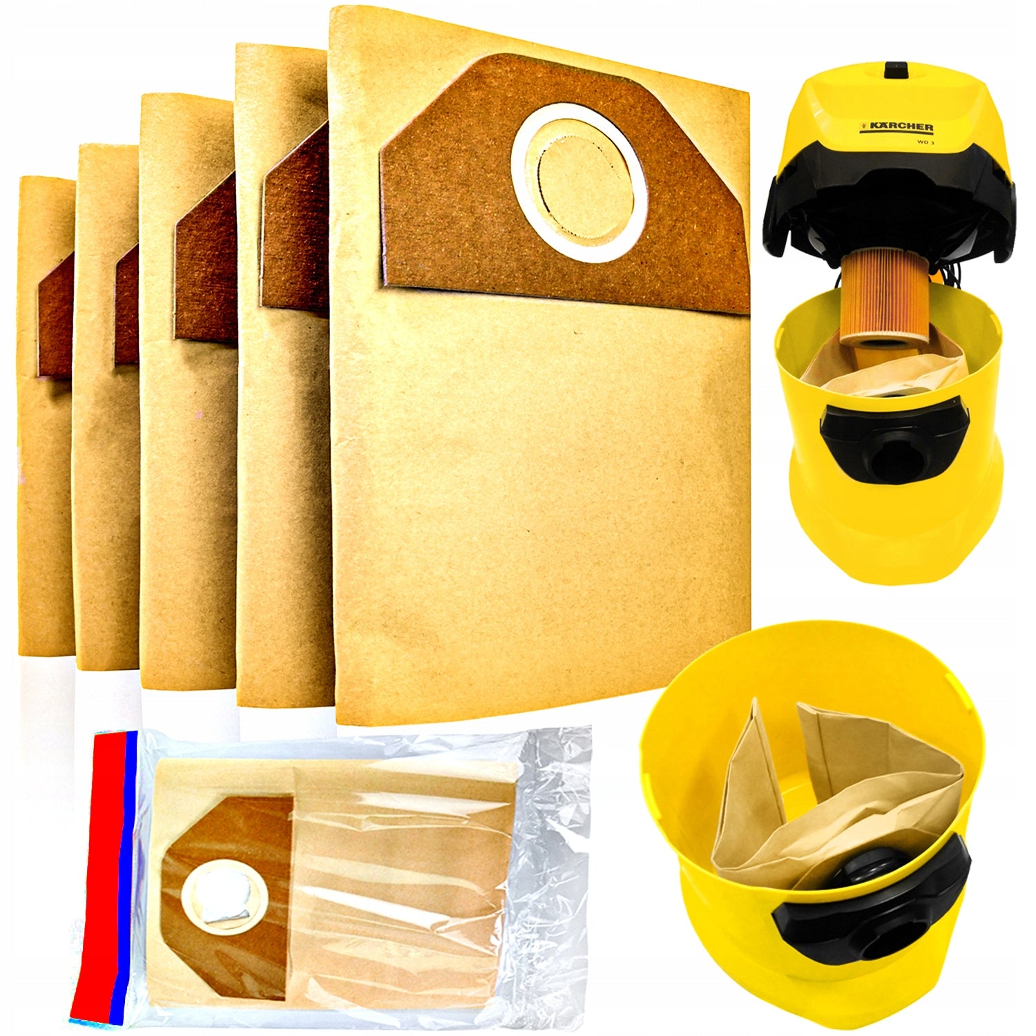 VACUUM CLEANER BAGS PAPER KARCHER WD3 SET MV3 SE4000 SET 5pcs XXL Manufacturer Invest