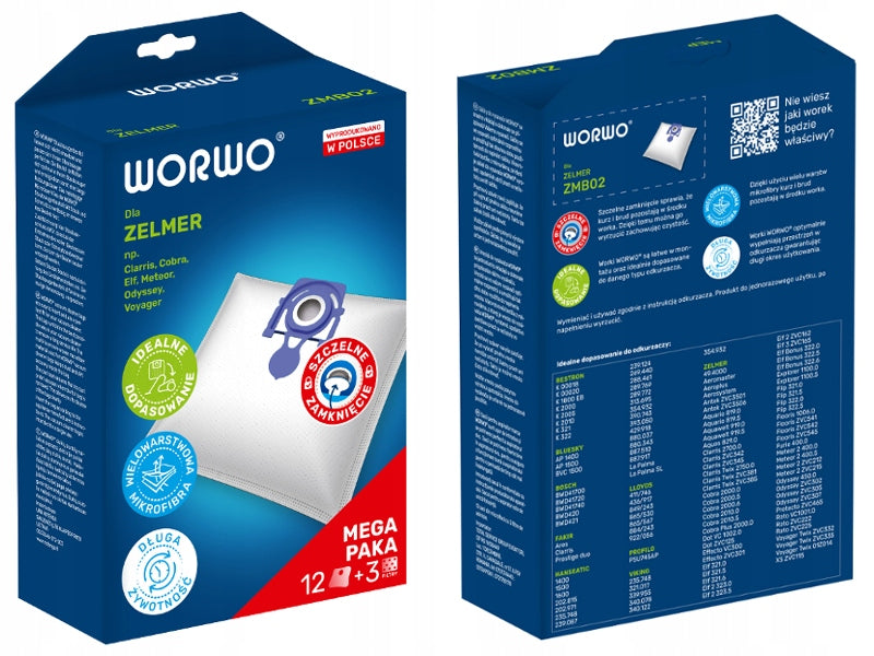 VACUUM CLEANER BAGS ZELMER ODYSSEY METEOR ELF 2 ELF 3 MEGA PACK OF 12 Manufacturer Worwo
