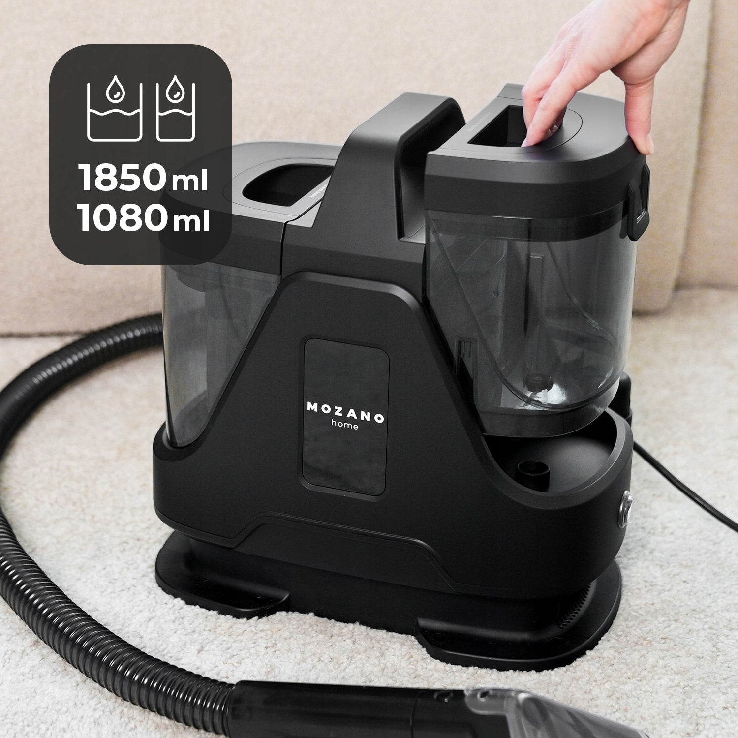 VACUUM CLEANER FOR CARPET UPHOLSTERY 800W LARGE SET WITH LIQUID MOZANO Model Clean Hero
