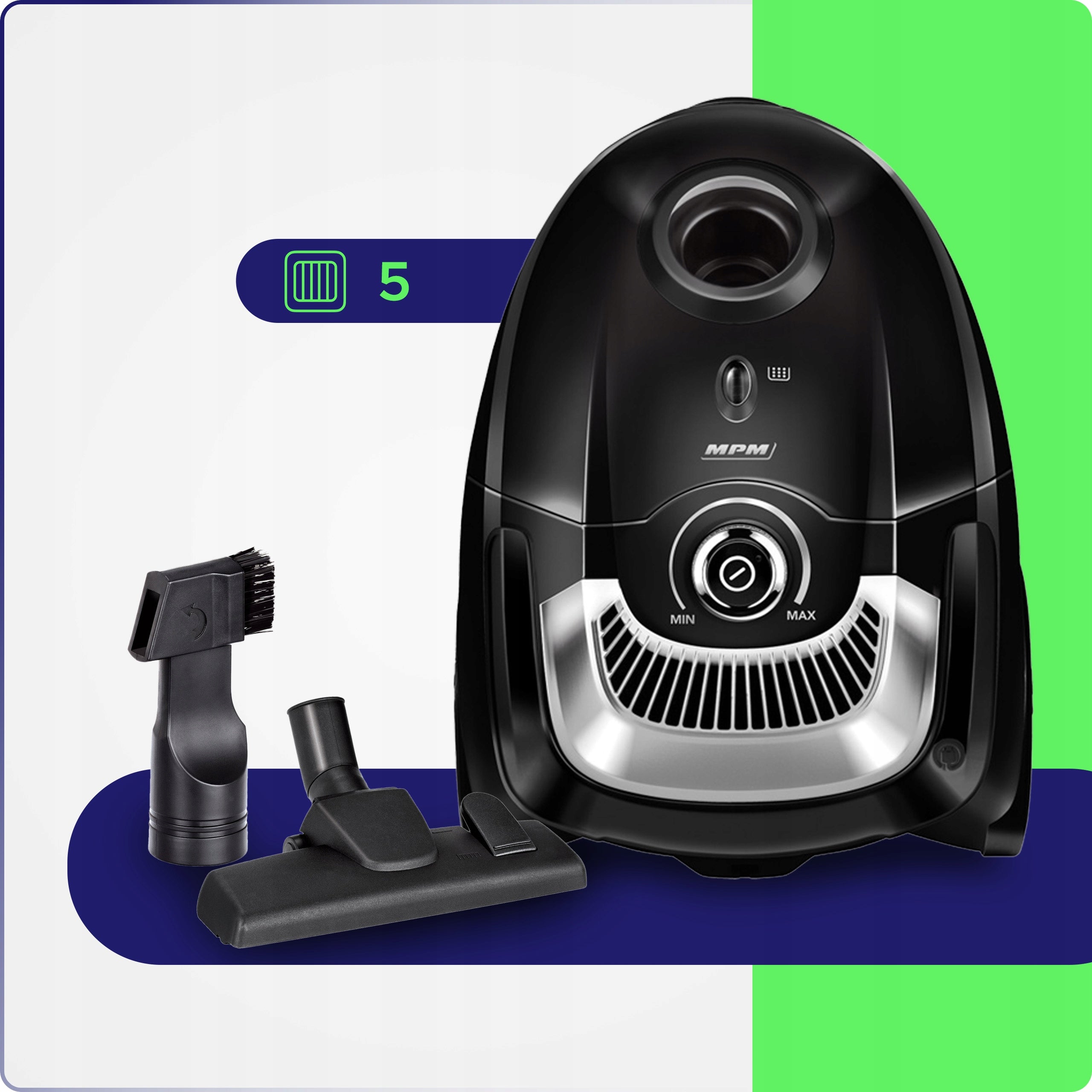 VACUUM CLEANER TRADITIONAL BAG STRONG 850W HEPA FILTER REGULATION MPM MOD-180 Model MOD-180