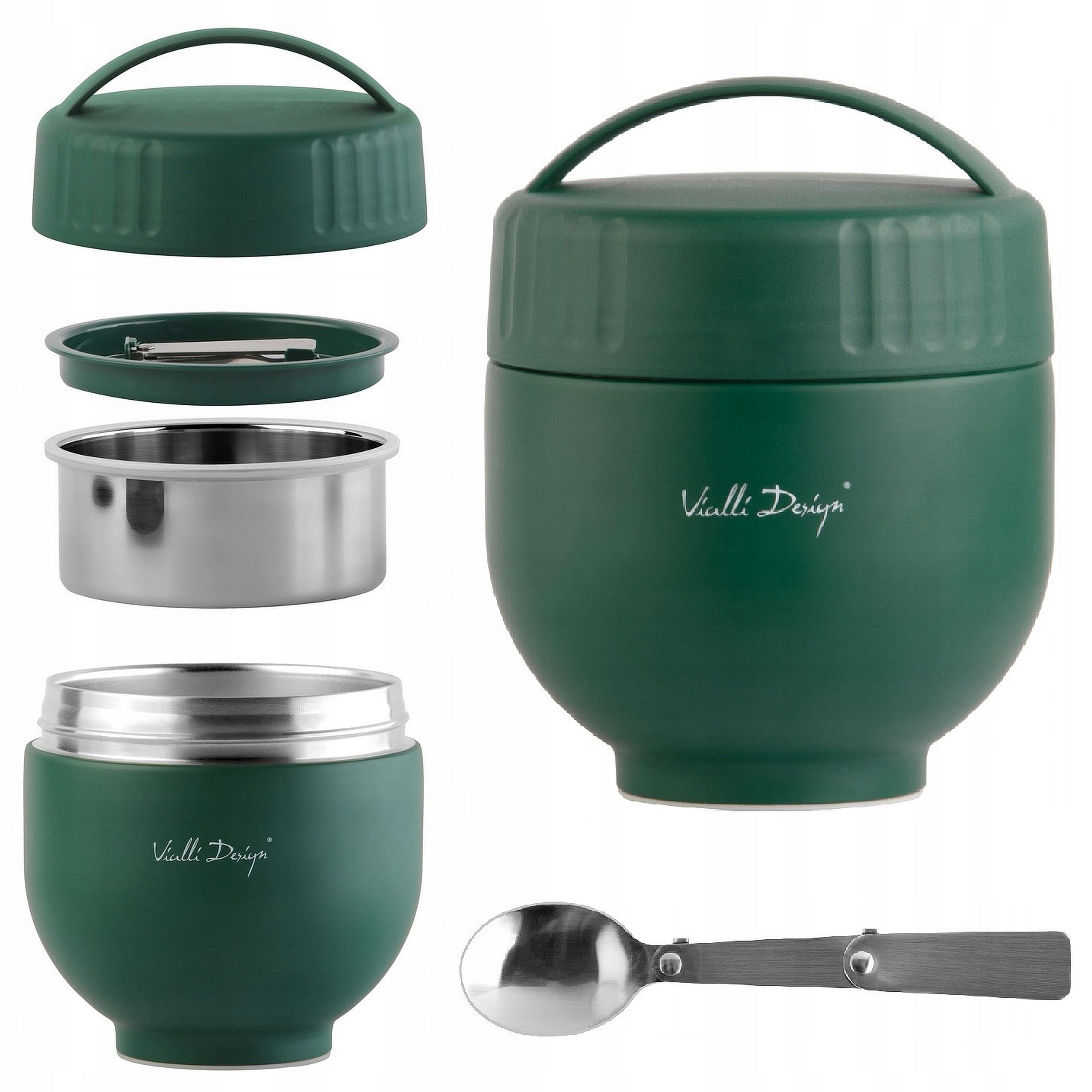 VACUUM LUNCH THERMOS SEALED WITH FUORI SPOON CONTAINER 680 ml GREEN