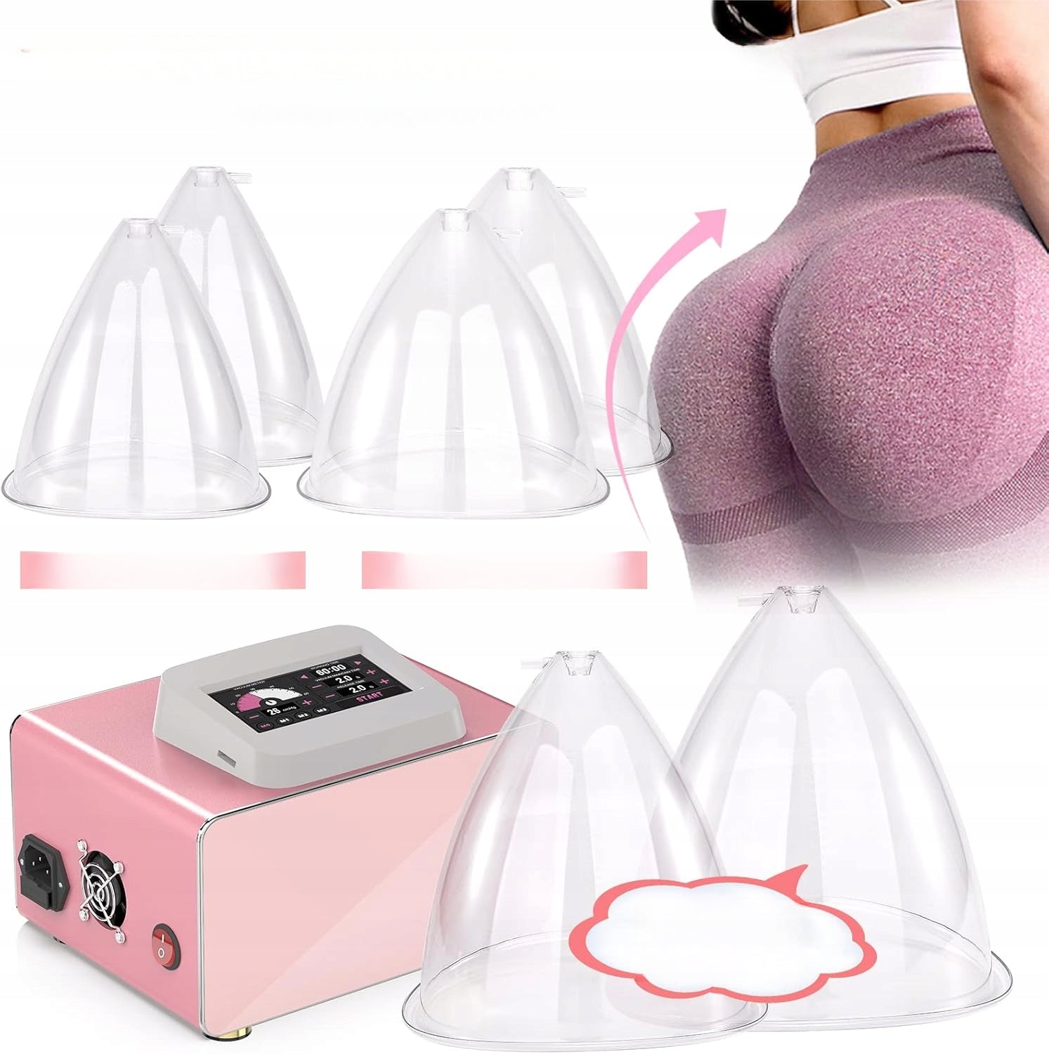 VACUUM MASSAGER ANTI-CELLULITE SET OF 24 CUPS 3 GUA SHA 60cmHg PINK Packaging status original