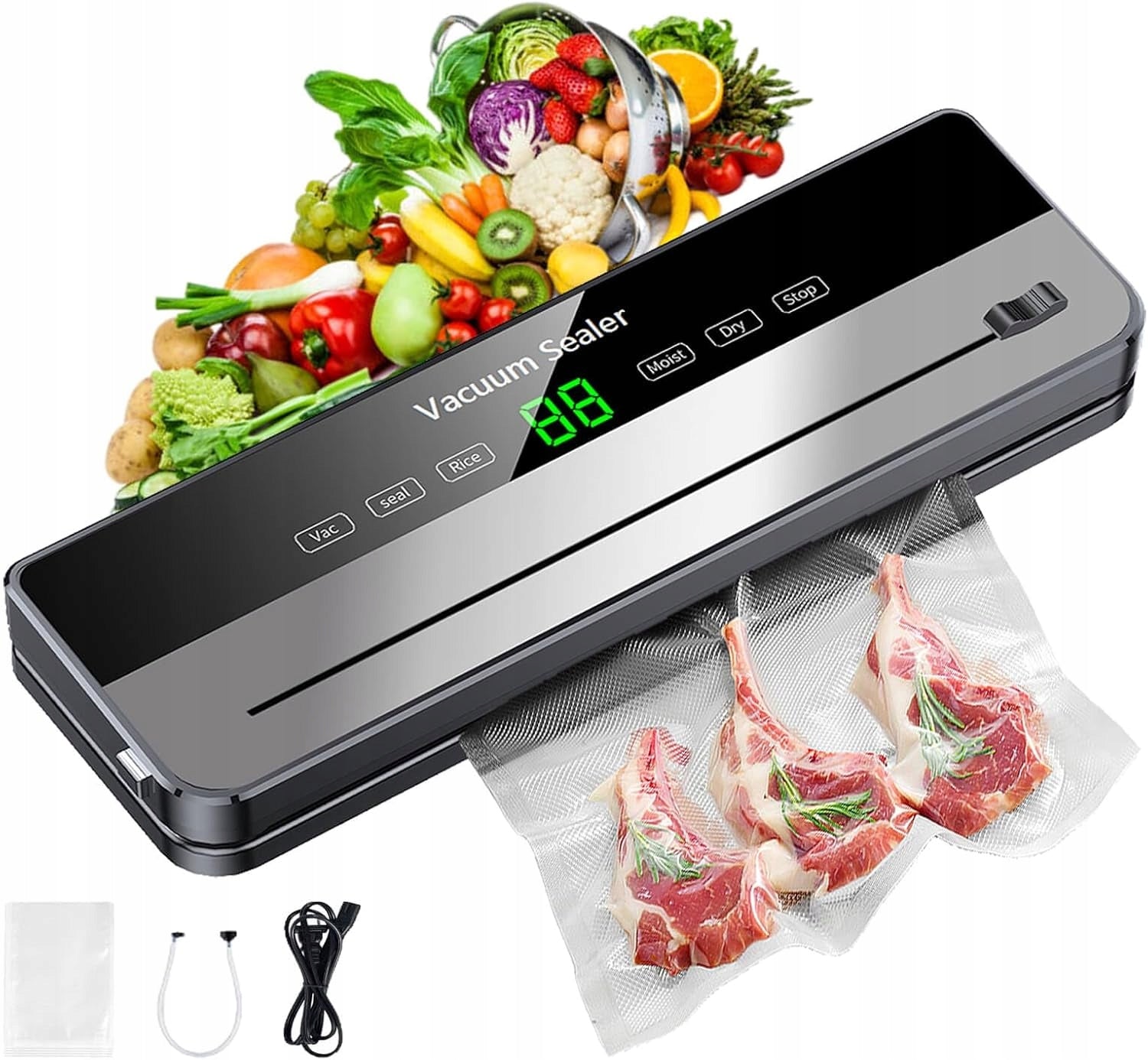 VACUUM PACKAGING MACHINE WELDING MACHINE WITH FOIL KNIFE AND FOOD BAGS