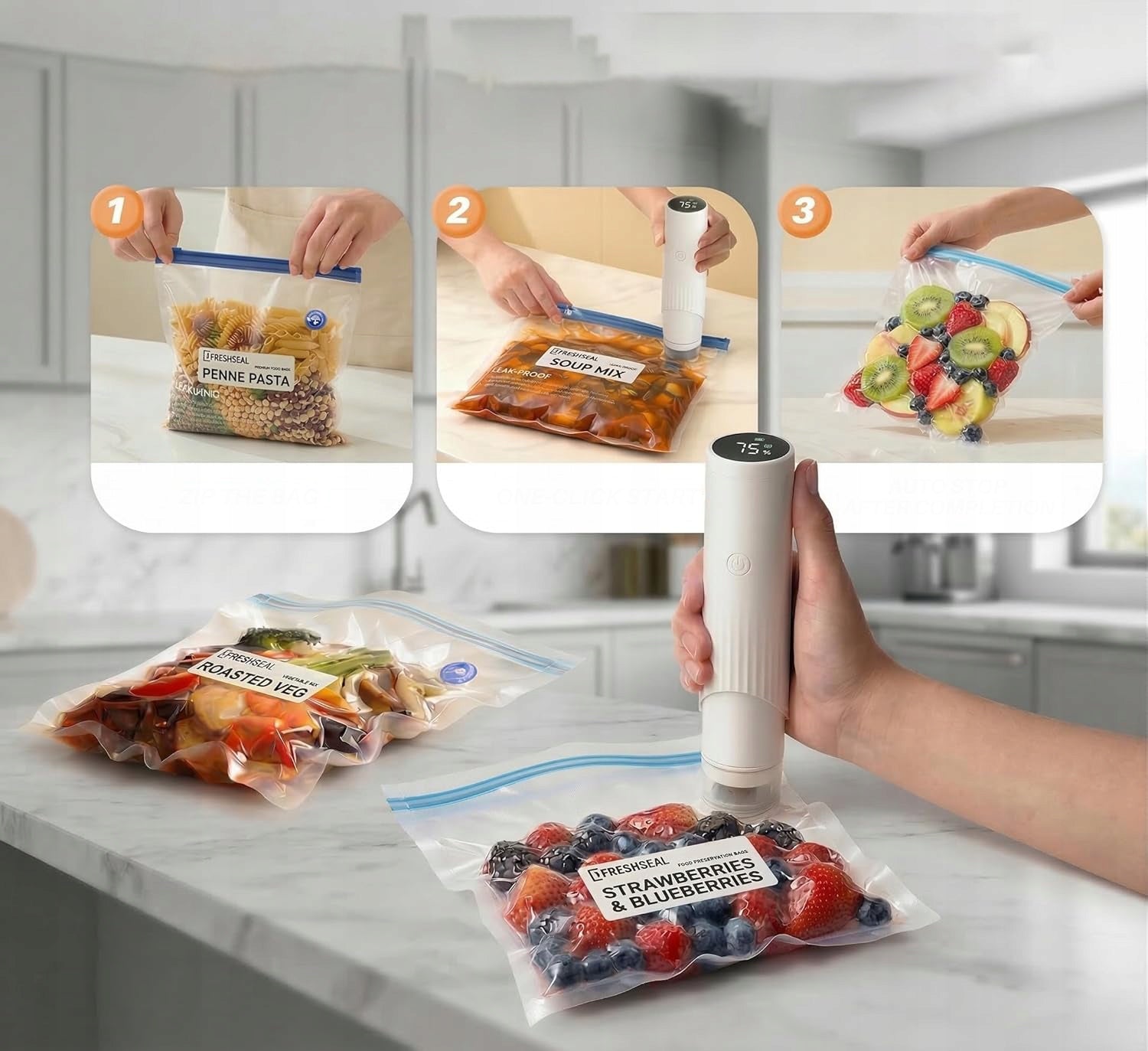 VACUUM SEALER FOOD HAND PACKAGING MACHINE 70Kpa 30 BAGS+10 LIDS Brand Zosudull