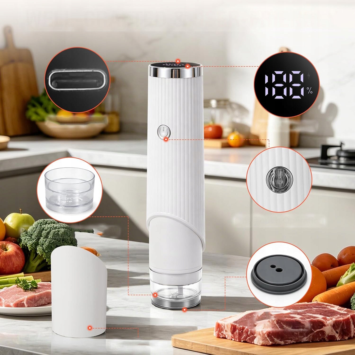 VACUUM SEALER FOOD HAND PACKAGING MACHINE 70Kpa 30 BAGS+10 LIDS Manufacturer code B0GL1