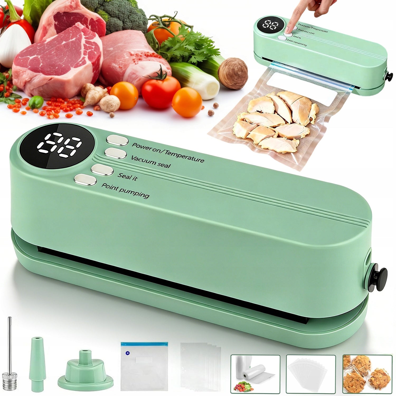 VACUUM SEALER FOOD PACKAGING MACHINE 3 FUNCTIONS FOIL BAGS ADAPTERS