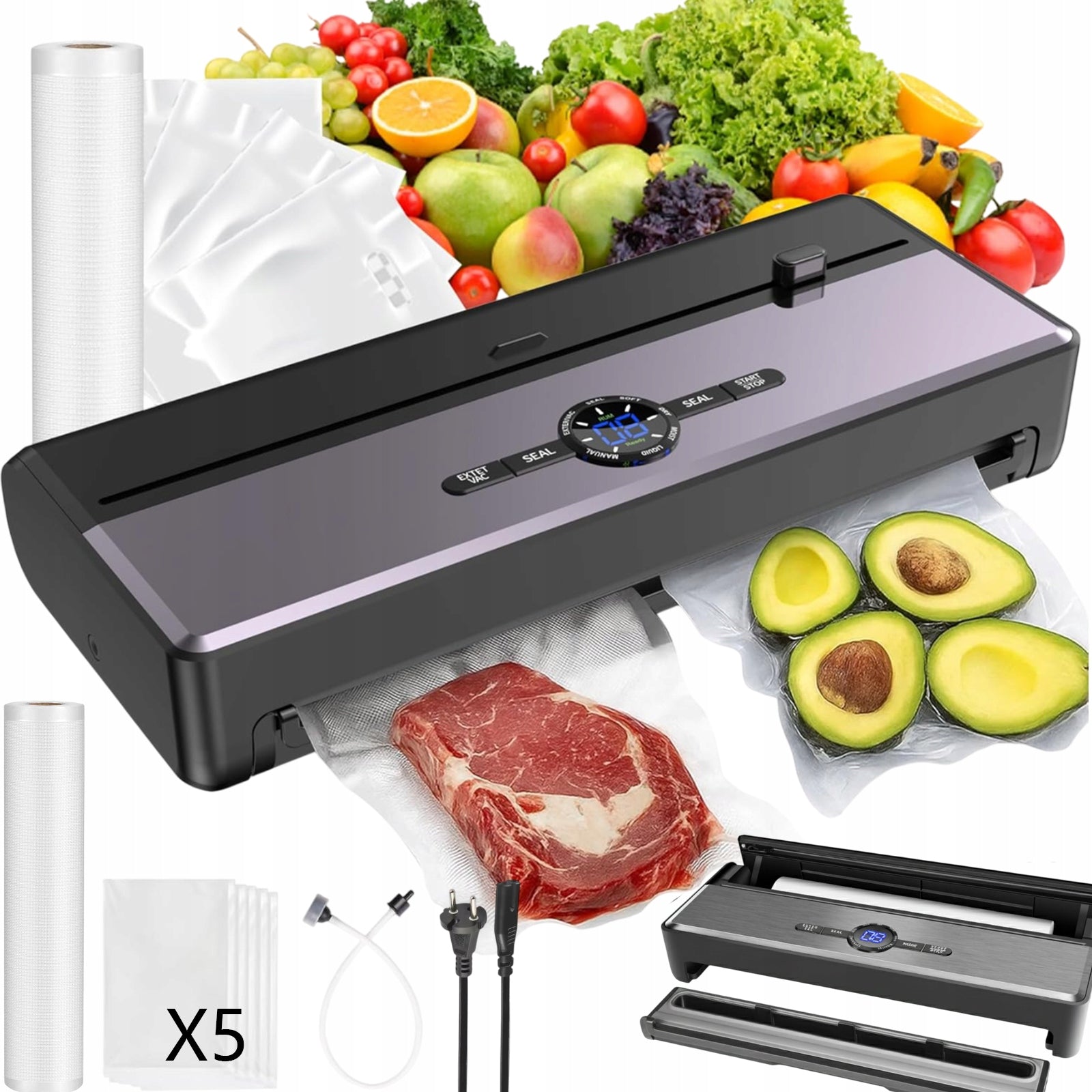 VACUUM SEALER FOOD PACKAGING MACHINE AUTOMATIC 7 FUNCTIONS+FOIL