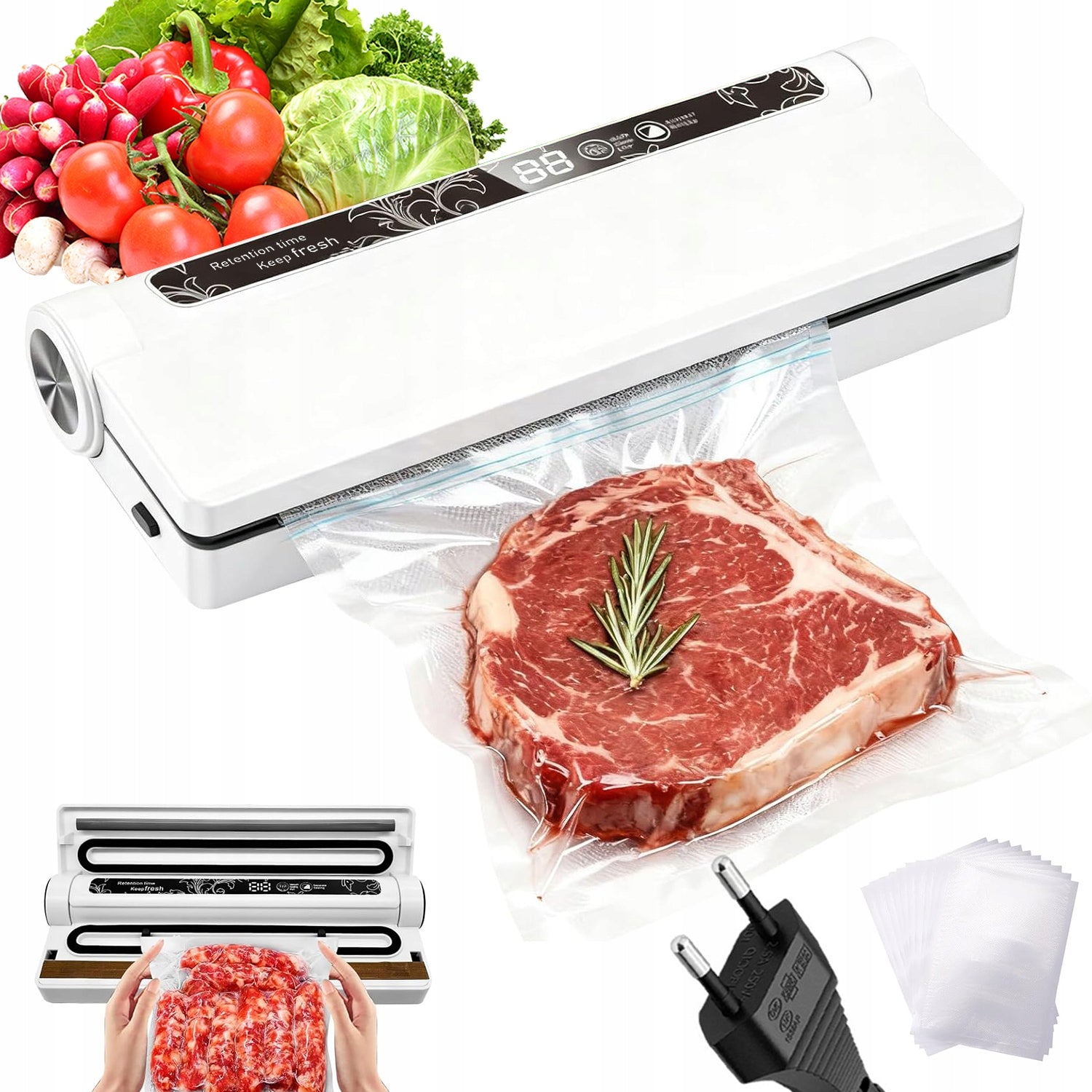 VACUUM SEALER FOOD PACKAGING MACHINE AUTOMATIC GUILLOTINE + Pouches
