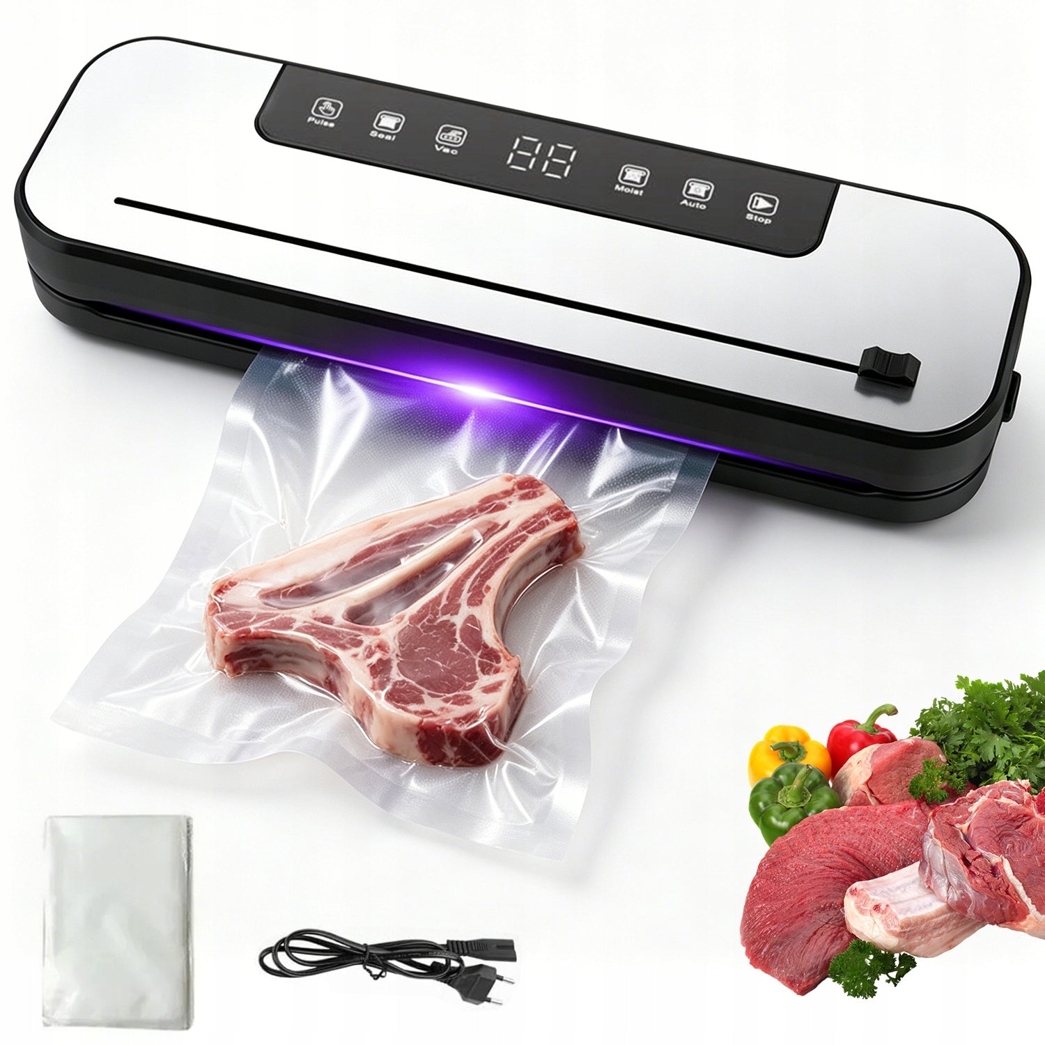 VACUUM SEALER FOOD PACKAGING MACHINE LCD UV 6 MODES + 50 BAGS