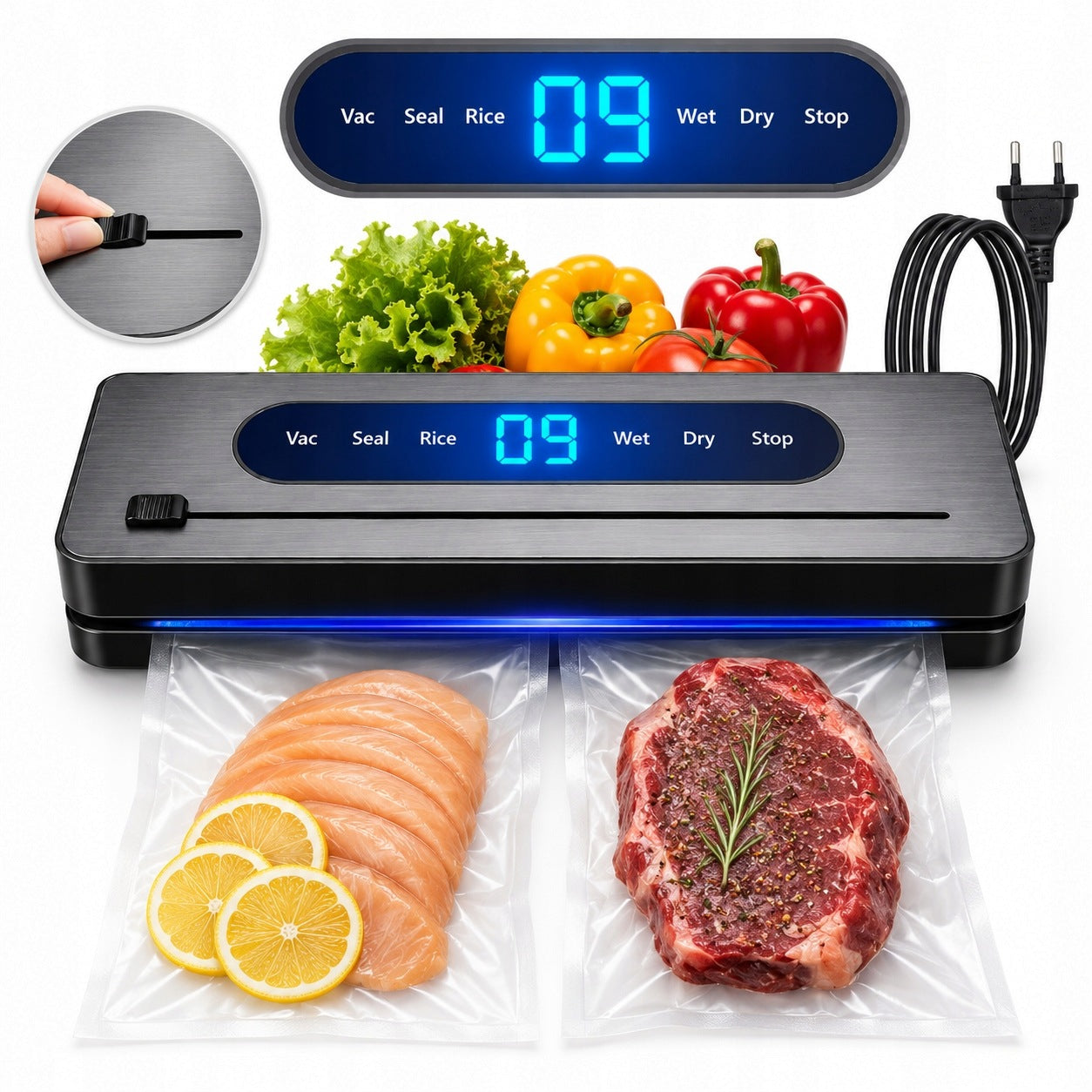 VACUUM SEALER Food PACKAGING MACHINE UV Disinfection KNIFE + 50 BAGS Packaging status original