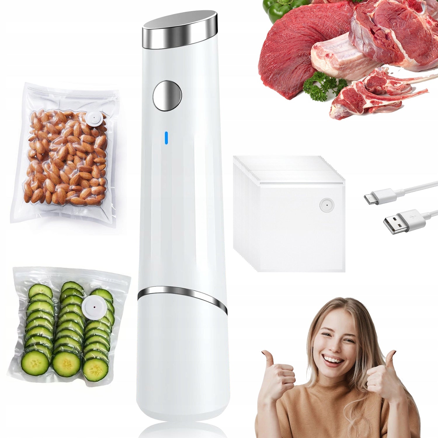 VACUUM SEALER WITH 20 ACCORDING TO: PORTABLE, COMPACT. BUTTON OPERATION