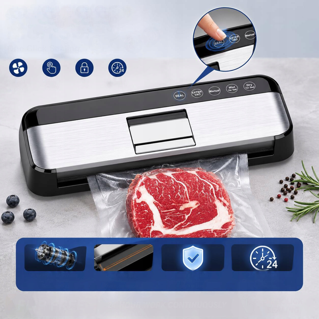 VACUUM WELDING MACHINE FOOD FILM PACKAGING MACHINE 85KPA - 5 MODES Power 150 W