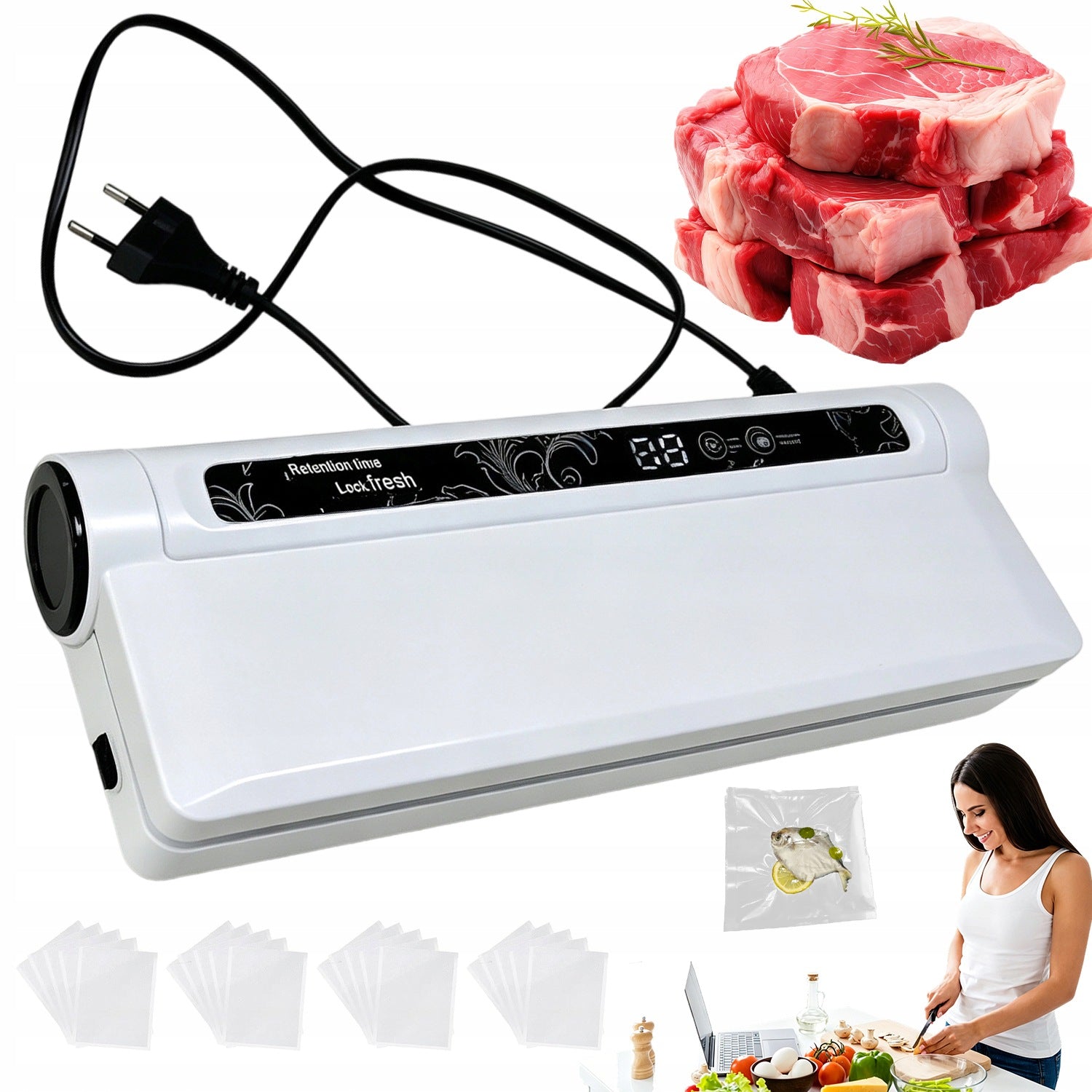 VACUUM WELDING MACHINE FOOD PACKAGING MACHINE 2 FUNCTIONS FOIL BAGS ADAPTERS 130W