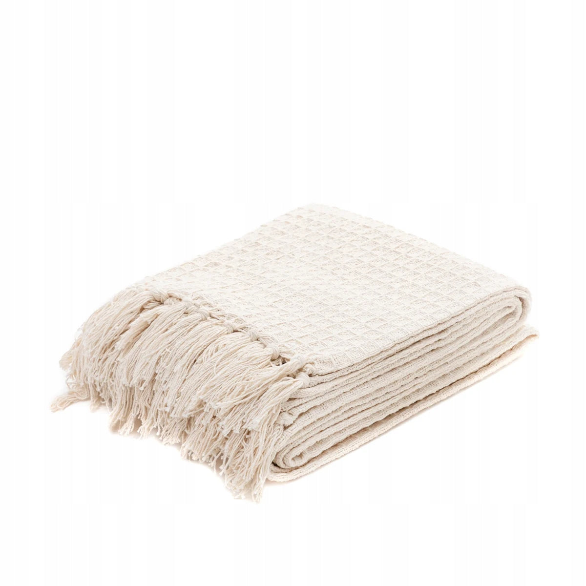 VAFFEL plaid with fringes, natural, 130x170 cm HOMLA