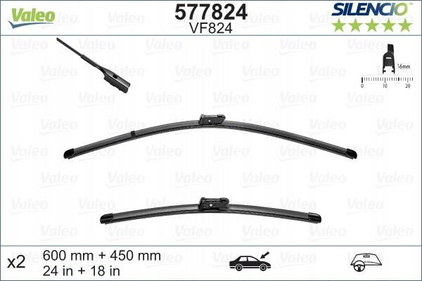 Valeo Silencio VF824 600/450 mm Scheibenwischer-Kit. ALFA ROMEO, SKODA, VW 