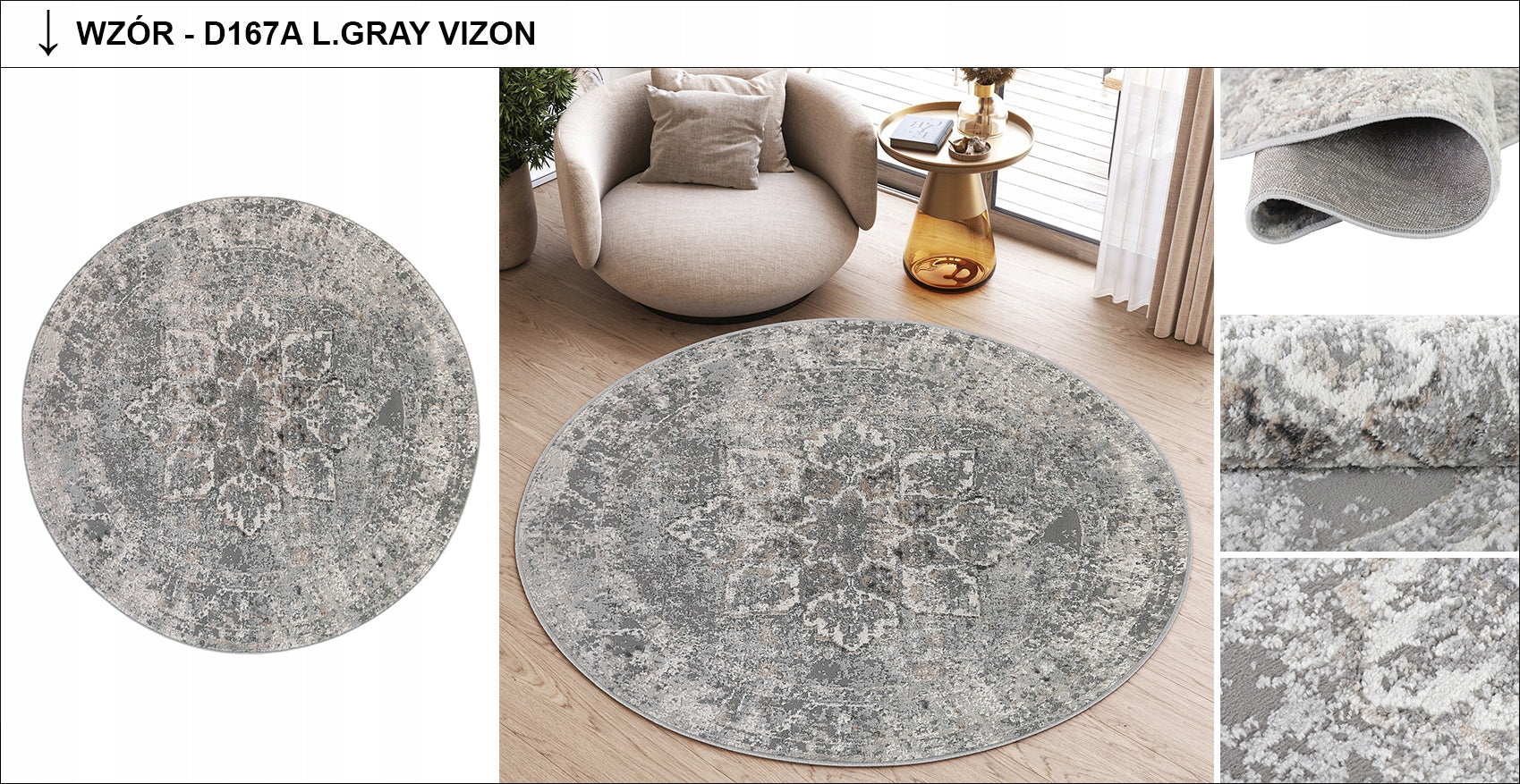 VALLEY carpet 120x120 Circle Two-level Fashionable Modern Elegant Vintage Product width 120 cm