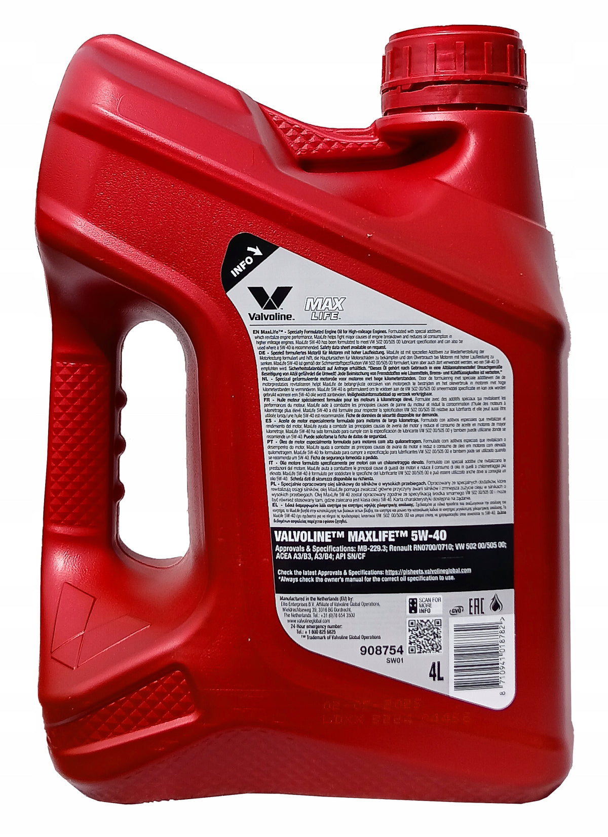 VALVOLINE MaxLife SYNTHETIC 5W40 5L SET 4L +1L PENDANT Packaging status original