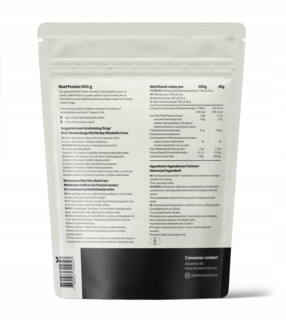 VANILLA Beef Protein from Grass-Fed Cows 500 gr. Dense Packaging status original