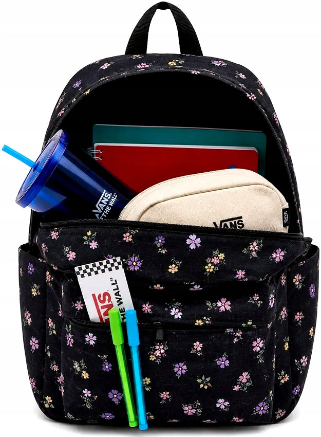 VANS SCHOOL BACKPACK OLD SKOOL BLACK WITH FLOWERS FLORAL REALM BOARD 2026 Brand Vans
