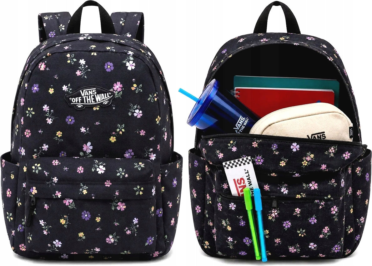 VANS SCHOOL BACKPACK OLD SKOOL BLACK WITH FLOWERS FLORAL REALM BOARD 2026