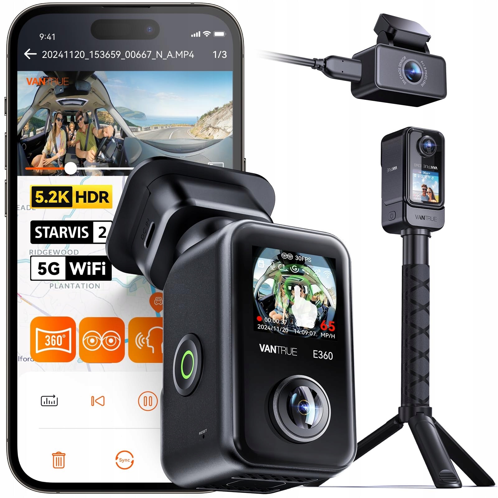 VANTRUE E360 ACE 360° 5.2K HDR Night Camera with App