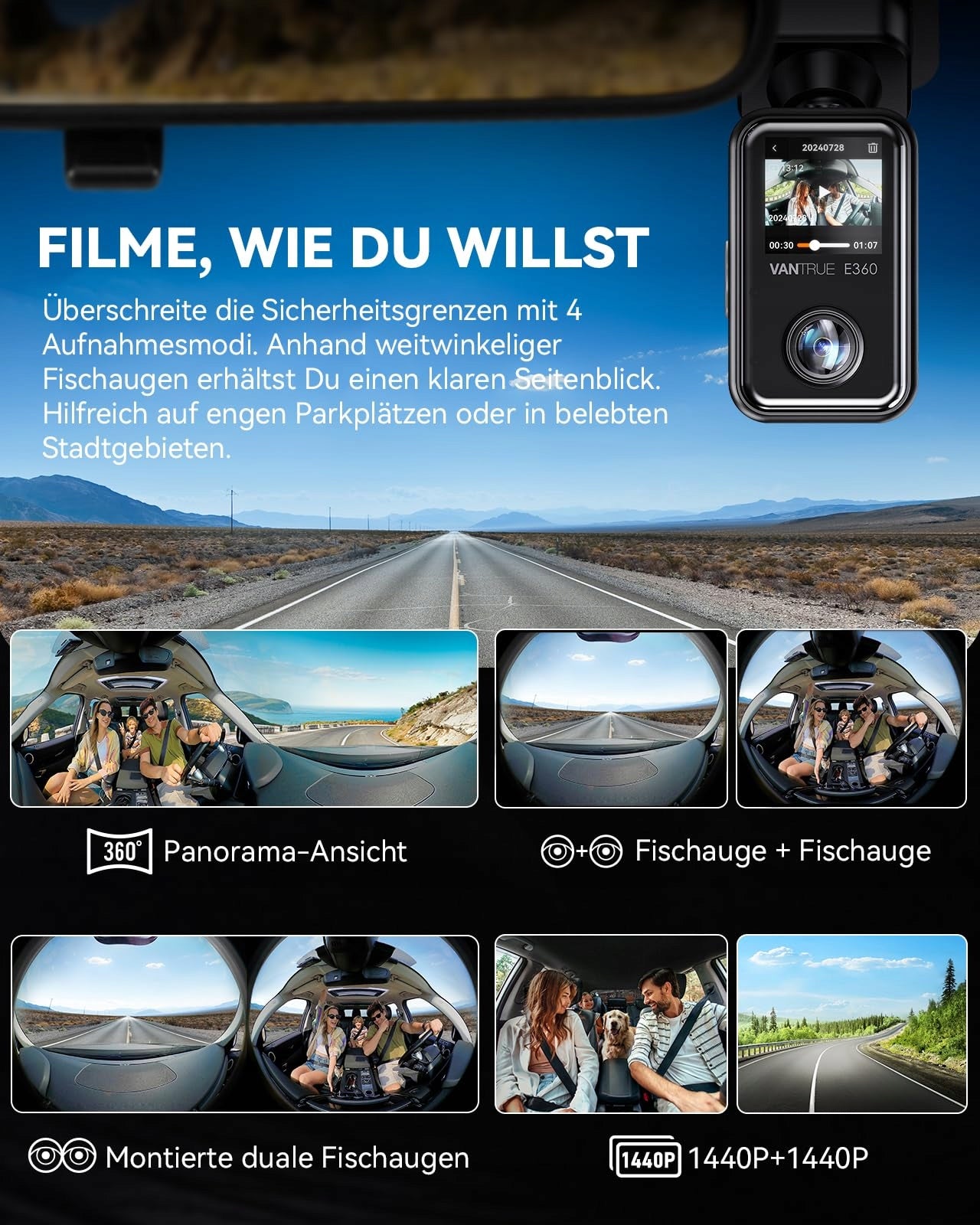 VANTRUE E360 Car Camera 5.2K 360° HDR GPS WiFi Parking Manufacturer code E360