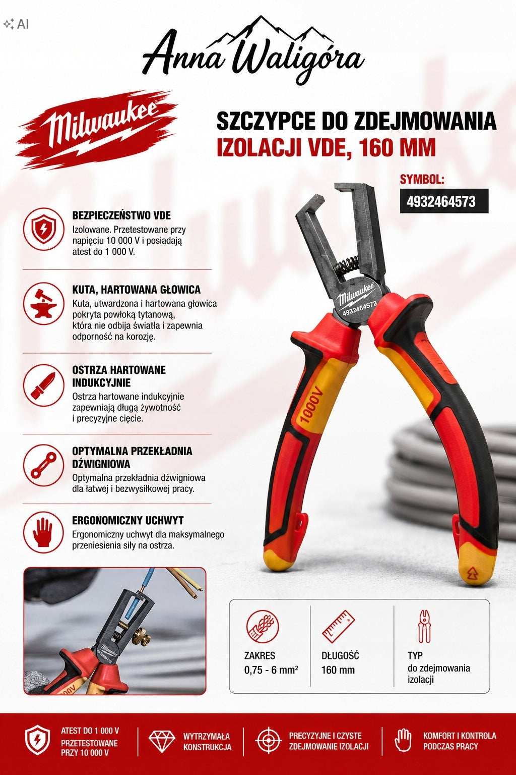 VDE Insulation Removal Pliers, 160 mm, 4932464573 Brand Milwaukee