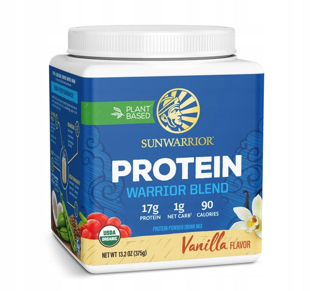 VEGAN PROTEIN SUNWARRIOR 375g WARRIOR BLEND VANILLA PEAS GOJI HEMP Packaging status original