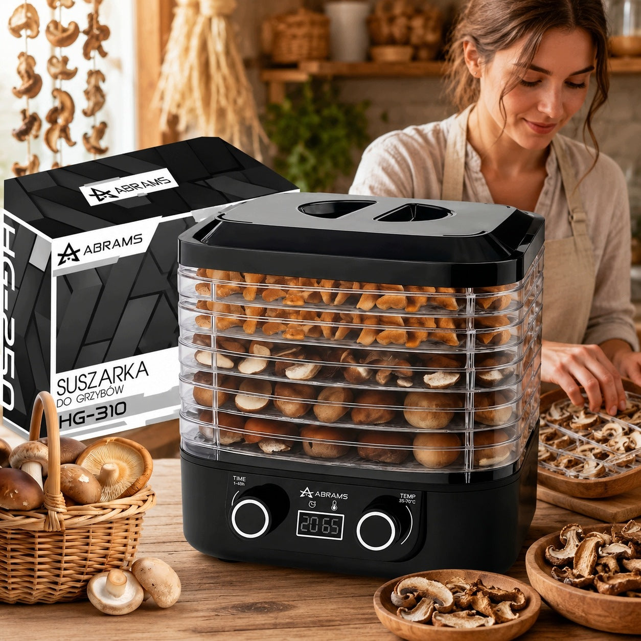 VEGETABLE AND FRUIT MUSHROOM DRYER 400W TIMER TEMPERATURE CONTROL 5 SIEVES Manufacturer code SUSZARKA DO GRZYBÓW Z TERMOOBIEGIEM