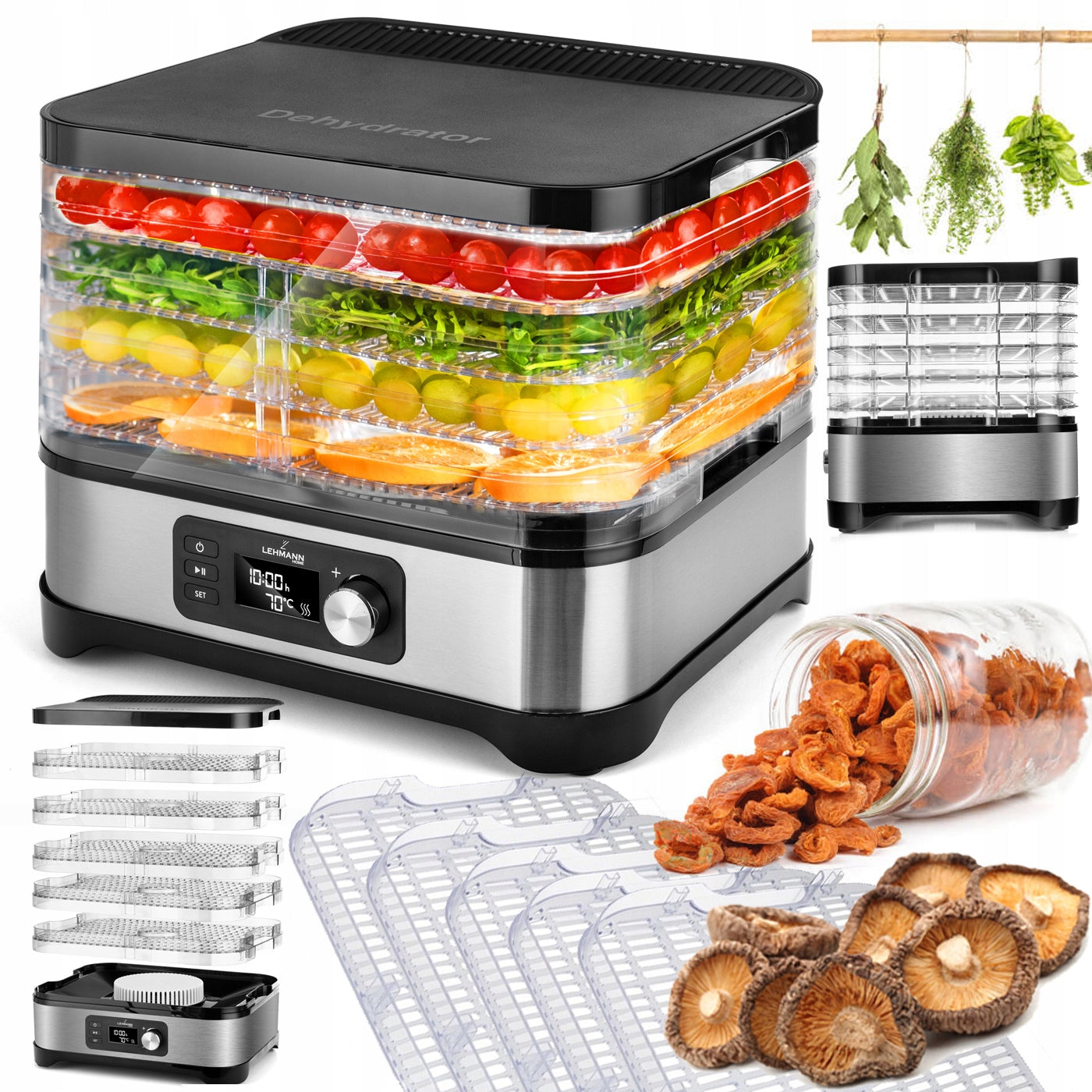 VEGETABLE FRUIT MUSHROOM DRYER THERMOCOUPLE TIMER MOST CAPACIOUS 450W 5x Packaging status original