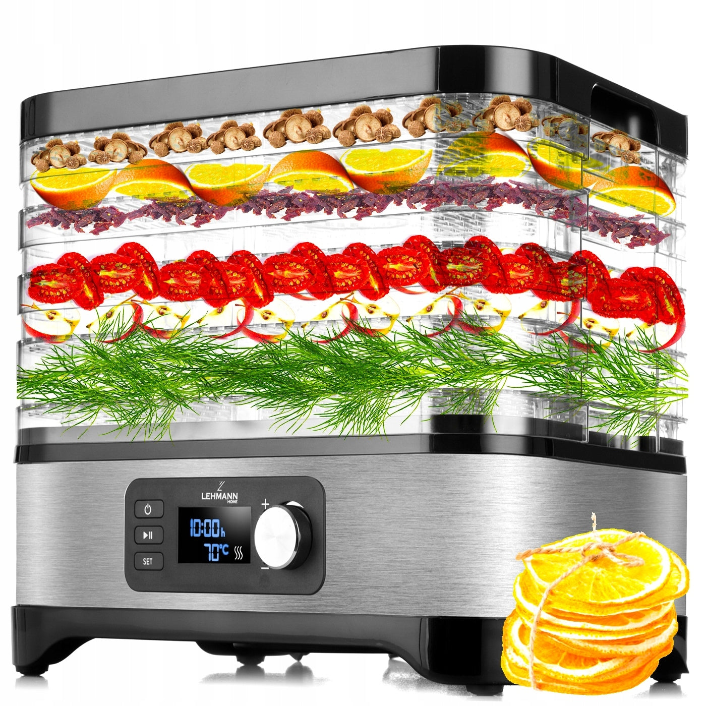 VEGETABLE FRUIT MUSHROOM DRYER THERMOCOUPLE TIMER MOST CAPACIOUS 450W 5x