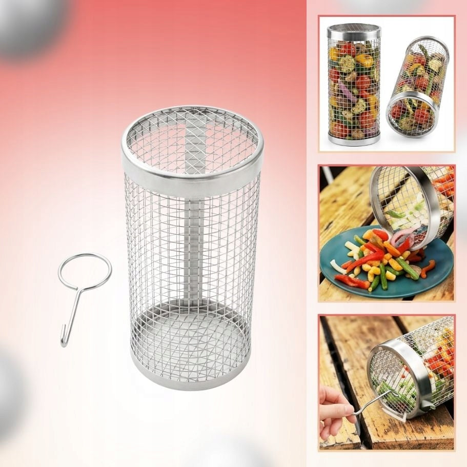 VEGETABLE GRILLING BASKET ROTATING GRILL CAGE STAINLESS STEEL 9x20cm Product weight with unit packaging 0.5 kg