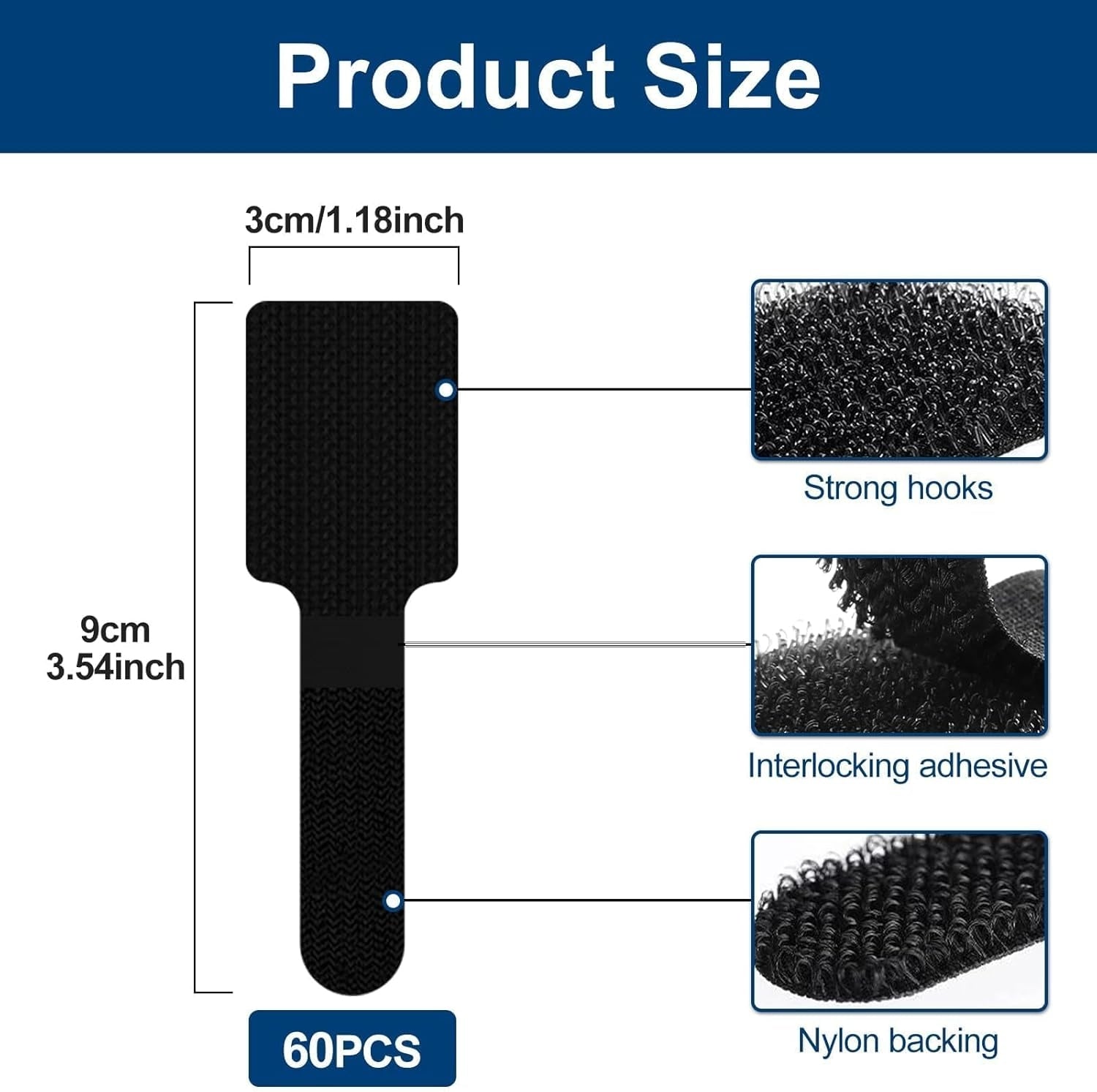 VELCRO BAND ORGANIZER FOR FIXING WIRES SELF-ADHESIVE 60 PIECES Manufacturer code Organizer na kable taśma rzepowa opaska F067