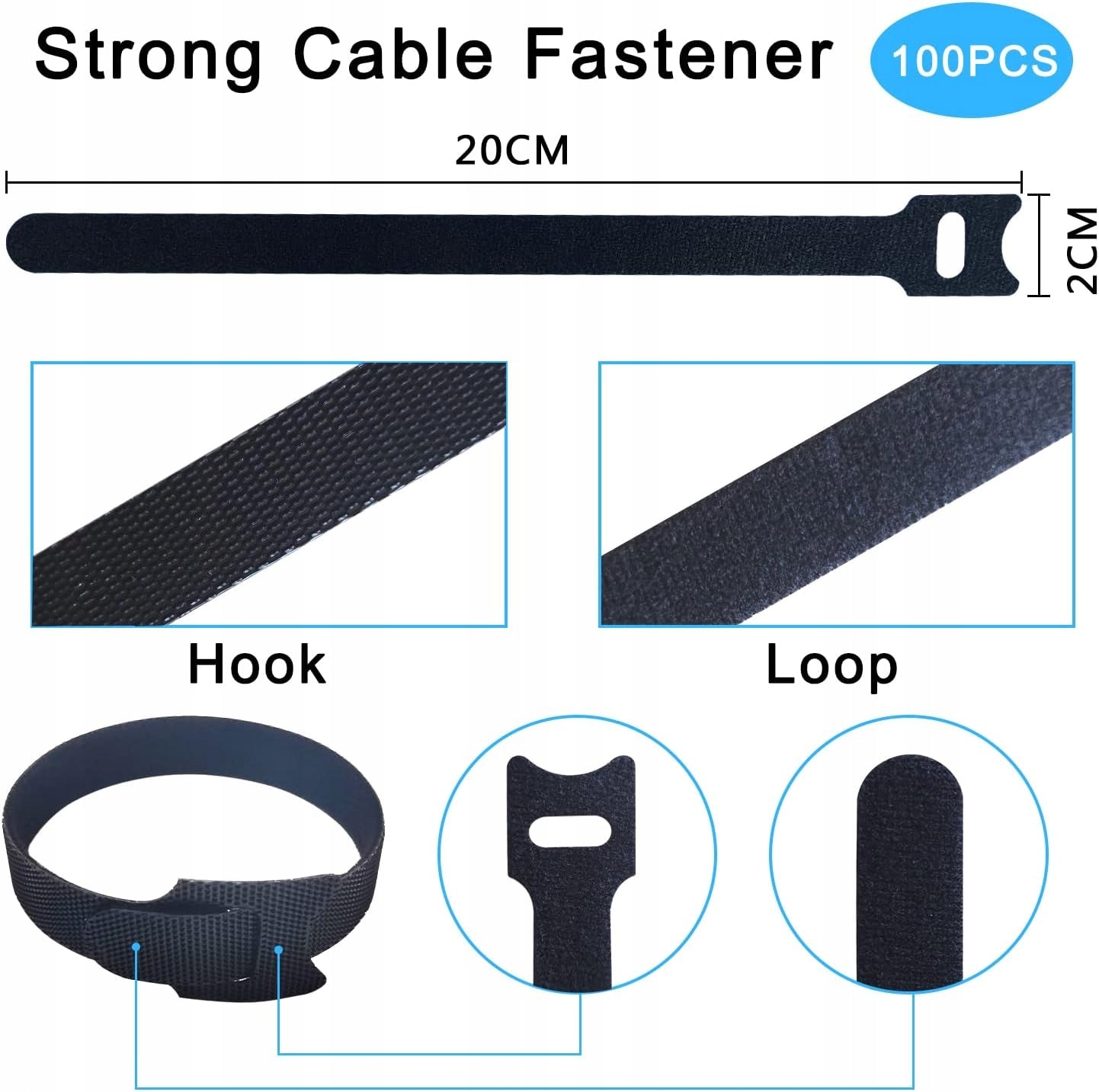 VELCRO CABLE TIES 100 PIECES 200X12 MM REUSABLE BLACK EAN (GTIN) 5904749267548