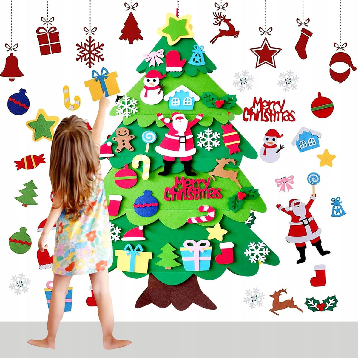 VELCRO FELT CHRISTMAS TREE WITH ORNAMENTS FOR CHILDREN LIGHTS 50 LED ON THE WALL Manufacturer code 4896022072745